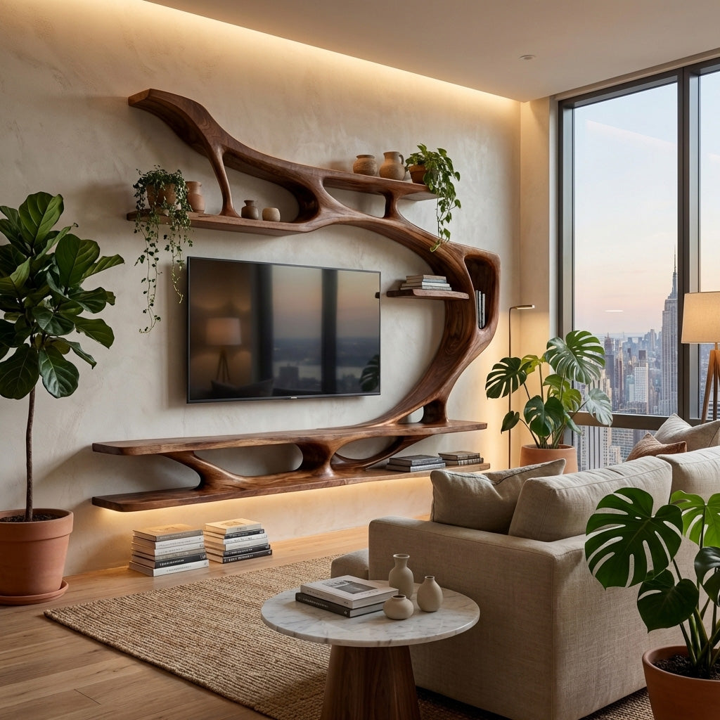 Organic Modern Sculptural Wall TV Shelf For Living Room RTTHHNTVC090