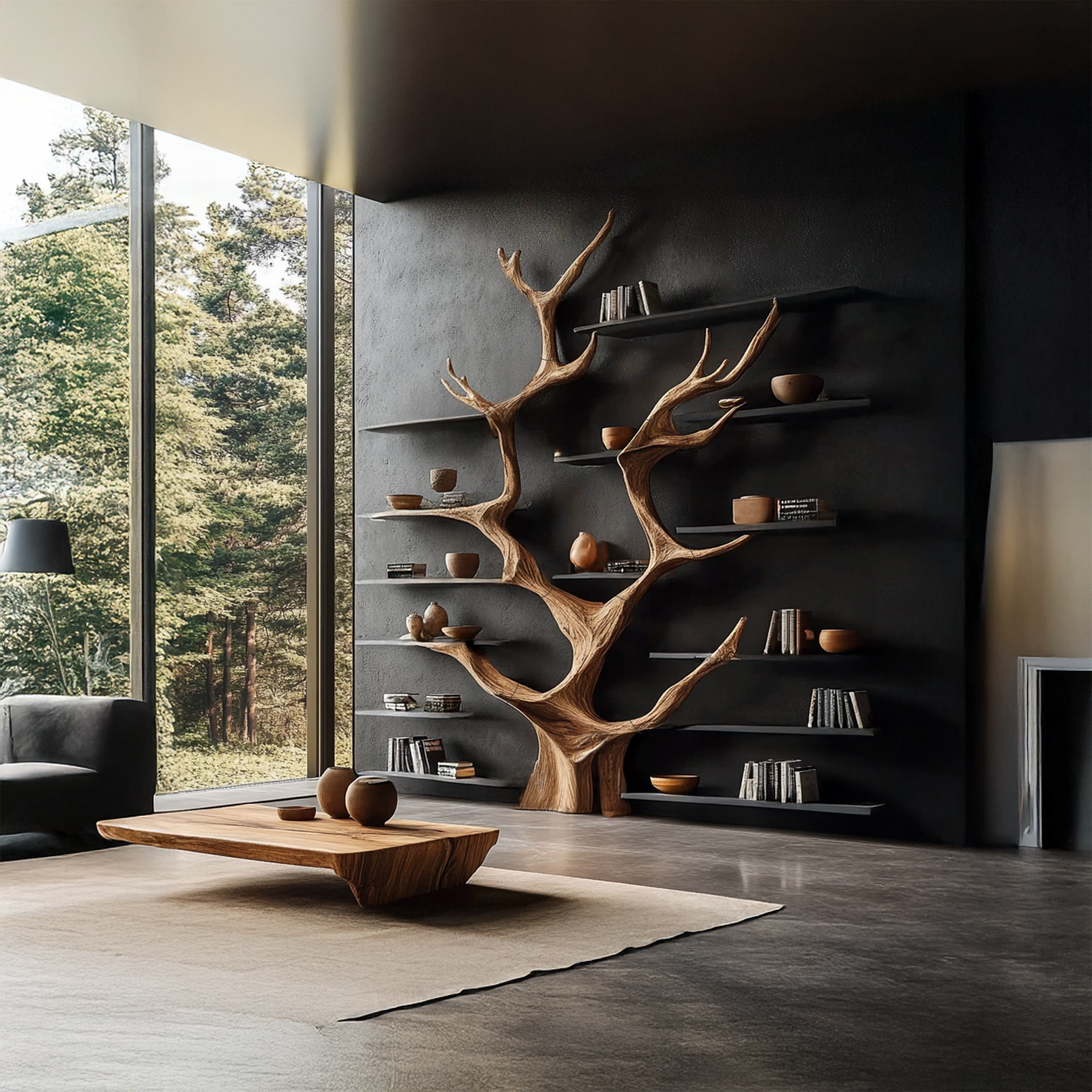 Sculptural Tree Bookcase - Artisan Tree-Inspired Wall Unit SINLSATB179