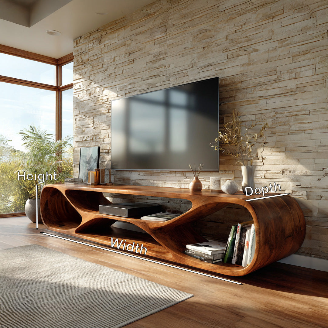 Contemporary Curved Wood TV Stand For Modern Living Room RTTHHNTVC088