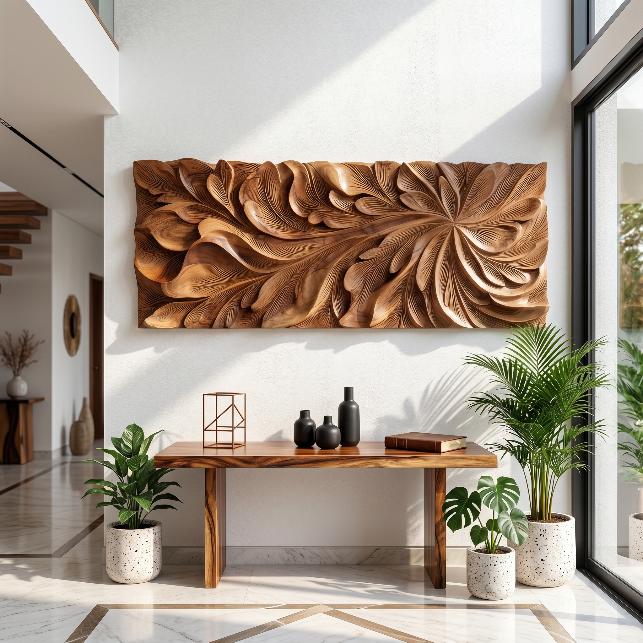 Luxury Wall Art With Floral Carving For Living Room SILDTTRWA155