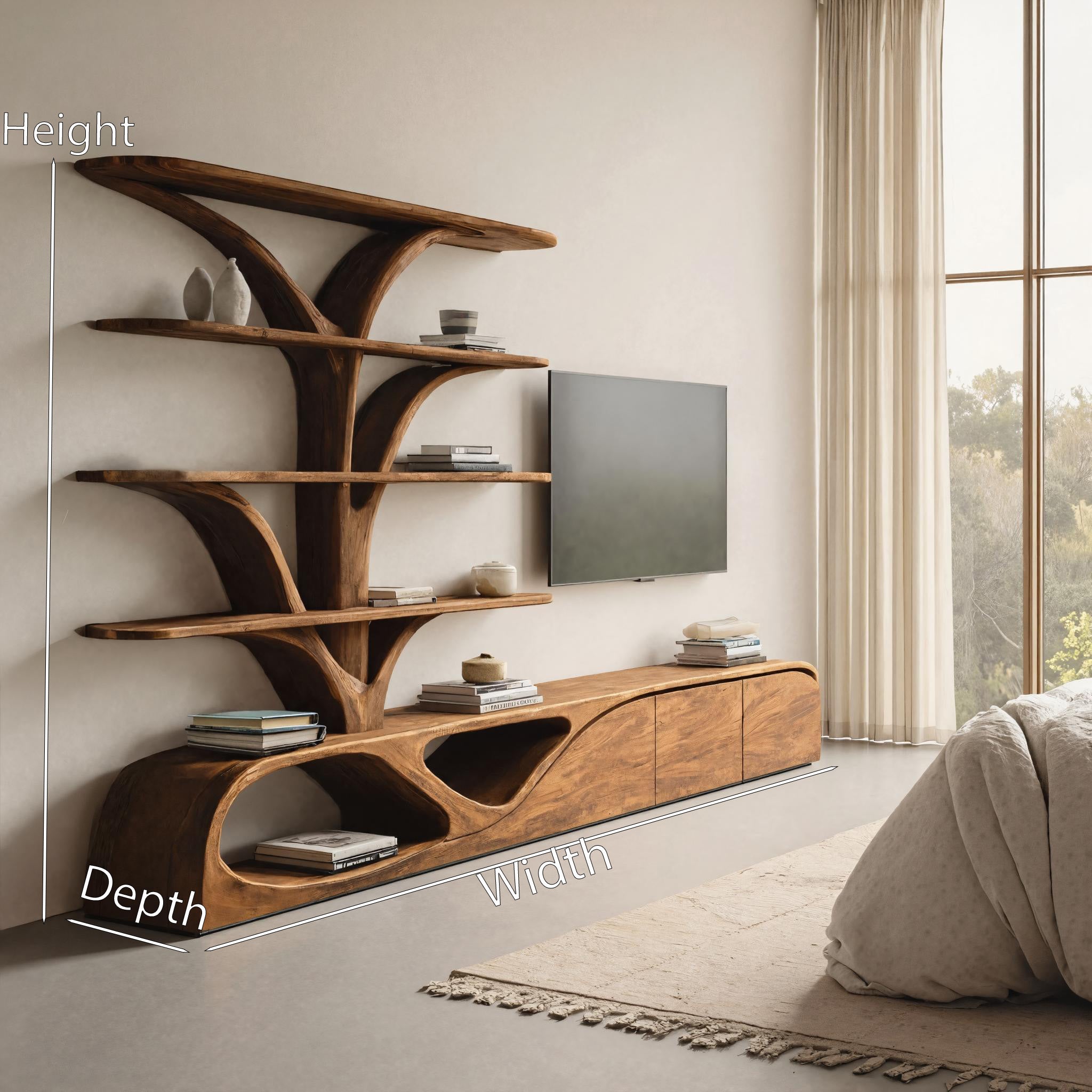 Organic TV Shelf With Tree Shape Bookshelf For Living Room SITHHNTVC043