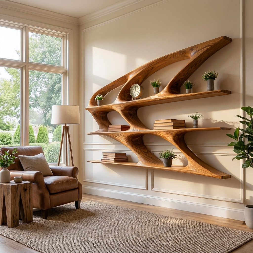 Organic Sculptural Wooden Bookshelf For Living Room Statement RTTHTTBS144