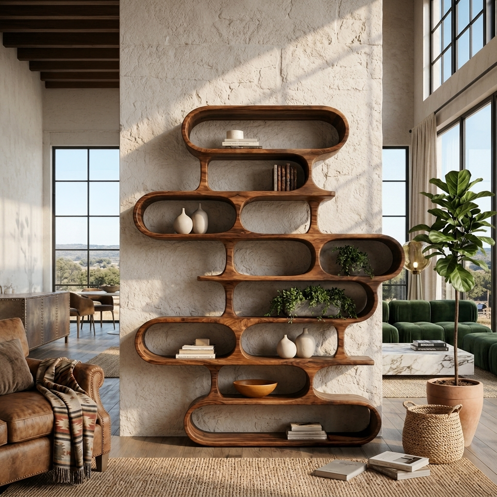 Organic Sculptural Wood Bookshelf With Curved Form For Living Room Or Office SITHTTBS022