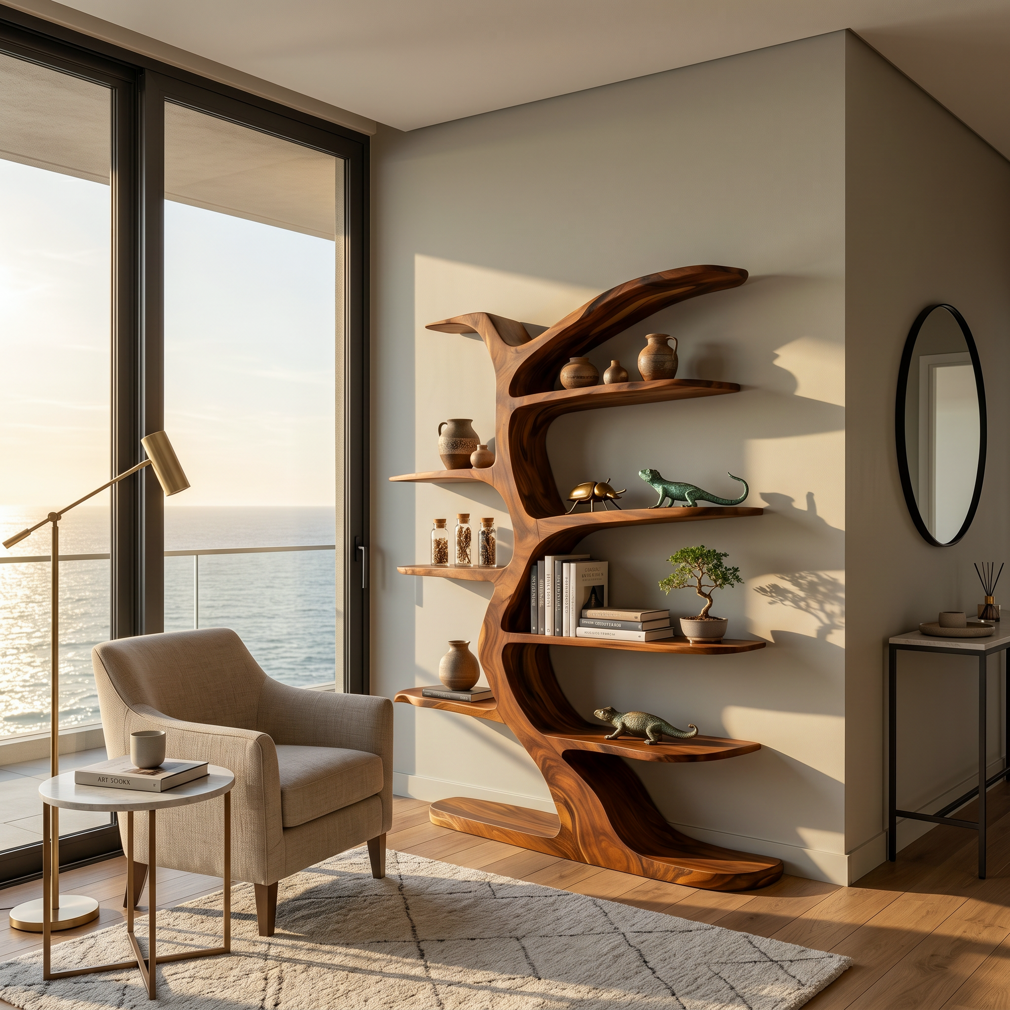 Modern Bookshelf Tree Inspired Curved Design For Living Room RTTHTTBS062