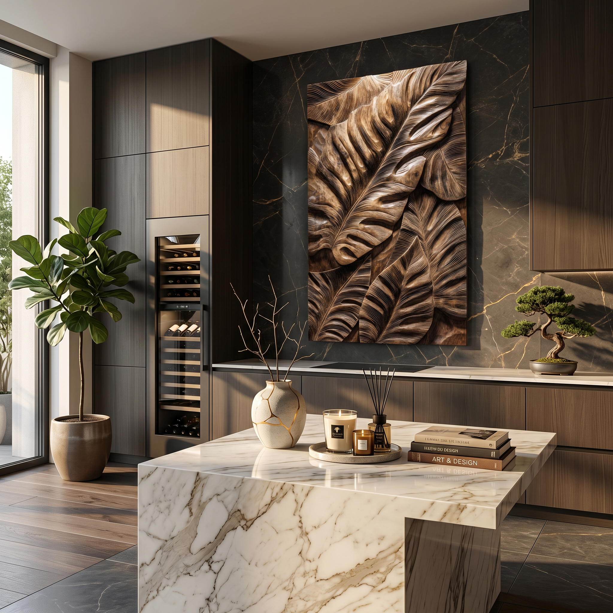 Industrial Wall Art With Leaf Relief Design For Entryway SILDTTRWA141