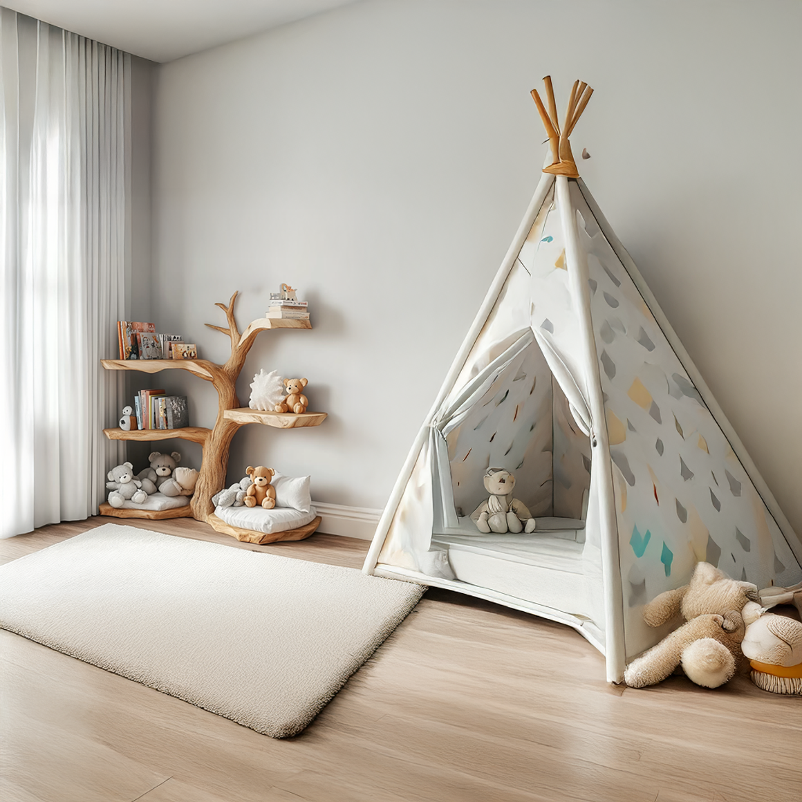Rustic Corner Tree Bookshelf Kids Bedroom Organizer SINLSATB311