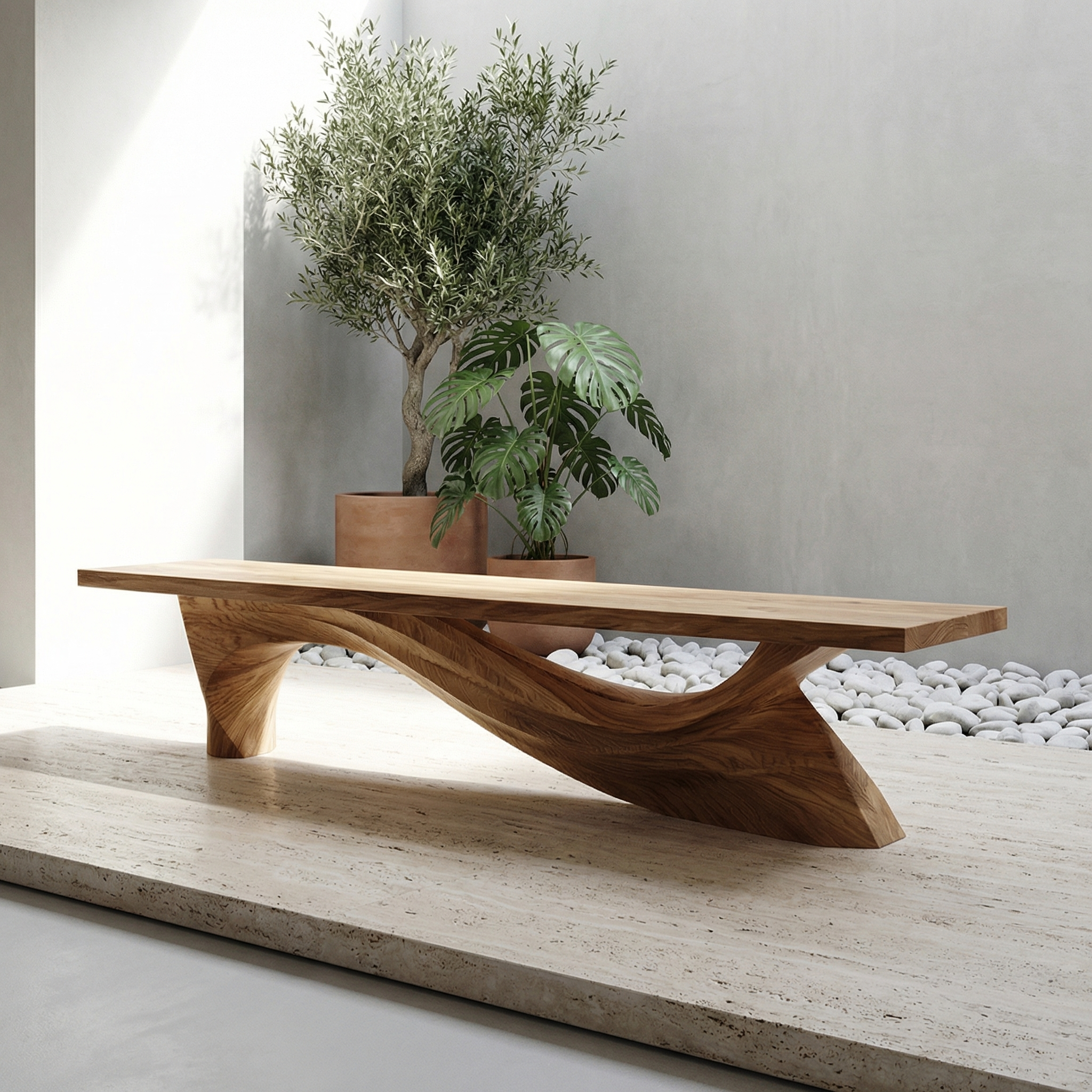 Modern Organic Bench Solid Wood Asymmetrical Wave Structure Hallway And Entryway SINLHARS098