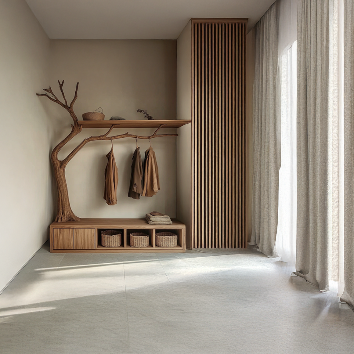 Rustic Wooden Cabinet With Tree Shaped Living And Bedroom SINLSATCR027