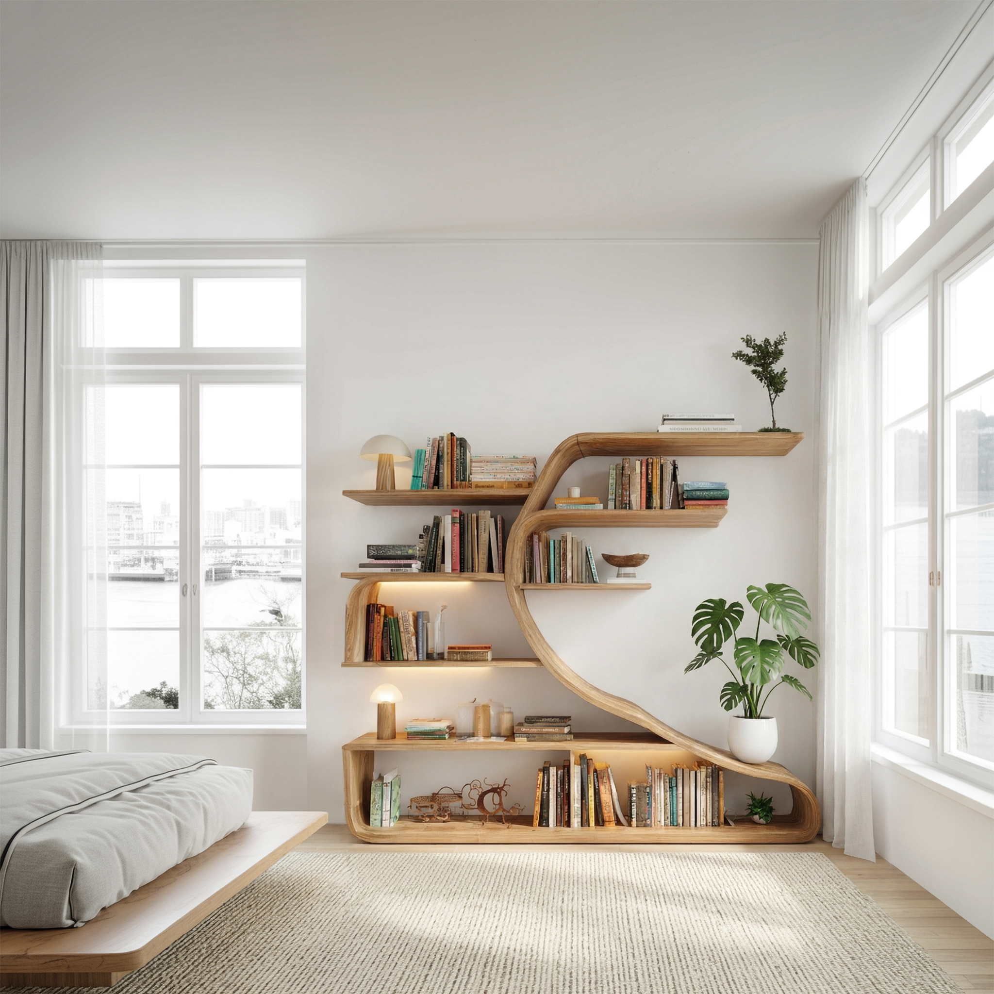 Rustic Sculptural Wall Bookshelf For Bedroom or Living Room SINLSASC472