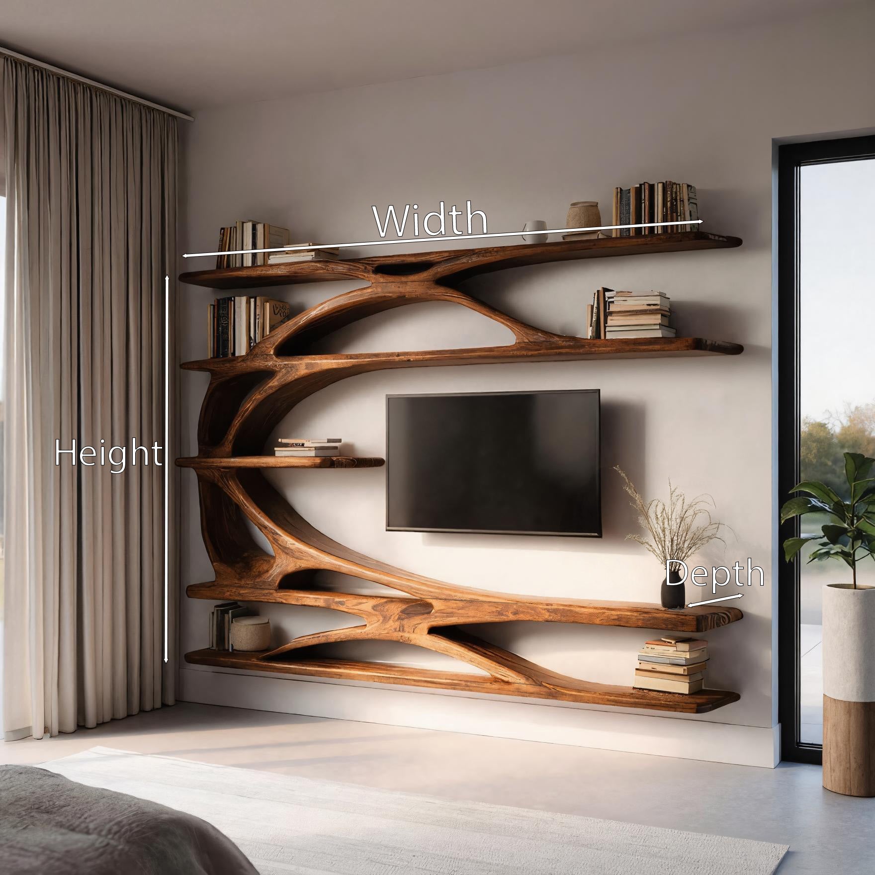 Modern Wall Mounted TV Stand With Bookshelf For Living Room SITHHNTVC022