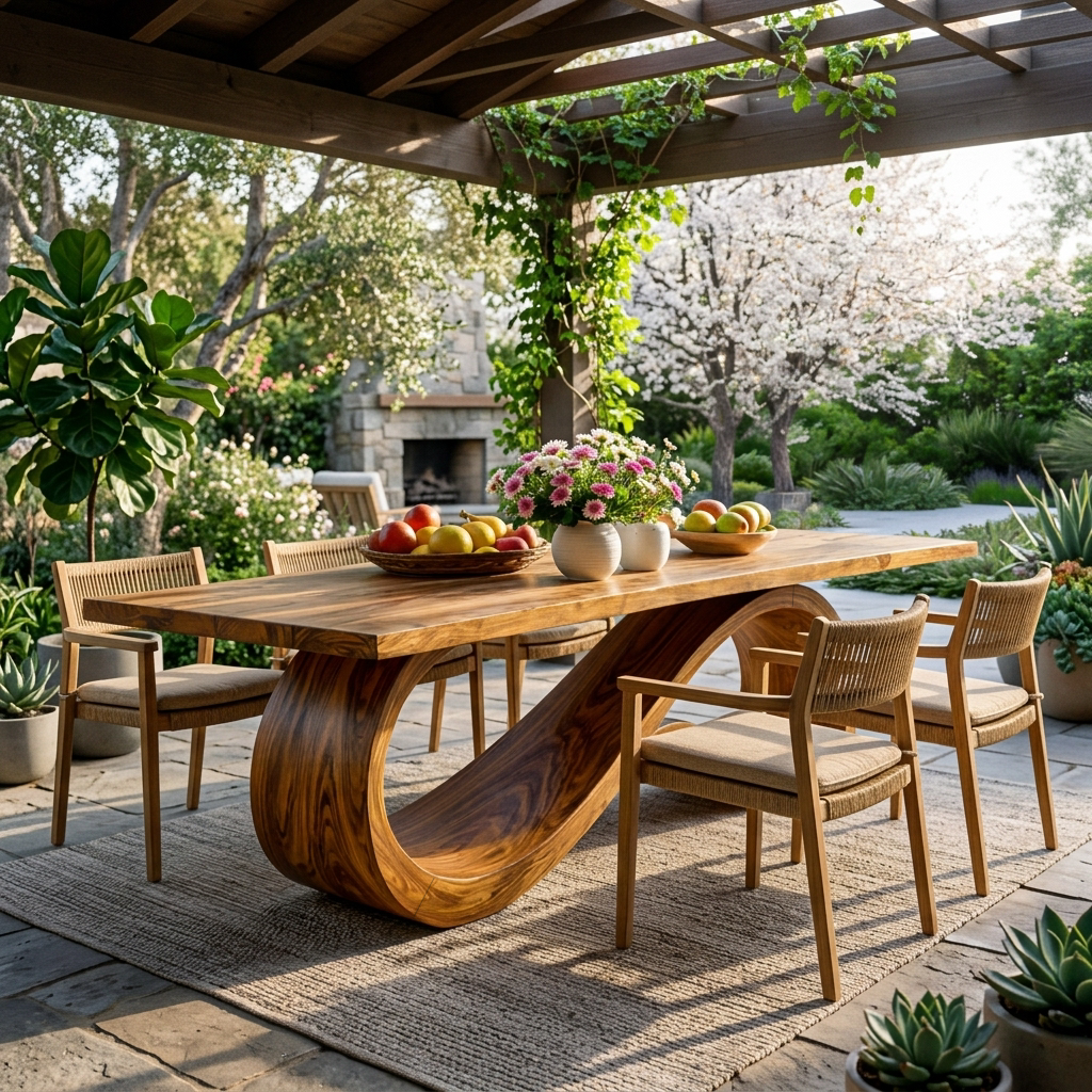 Wooden Dining Table With Flowing Base For Kitchen RTTHTTDN057