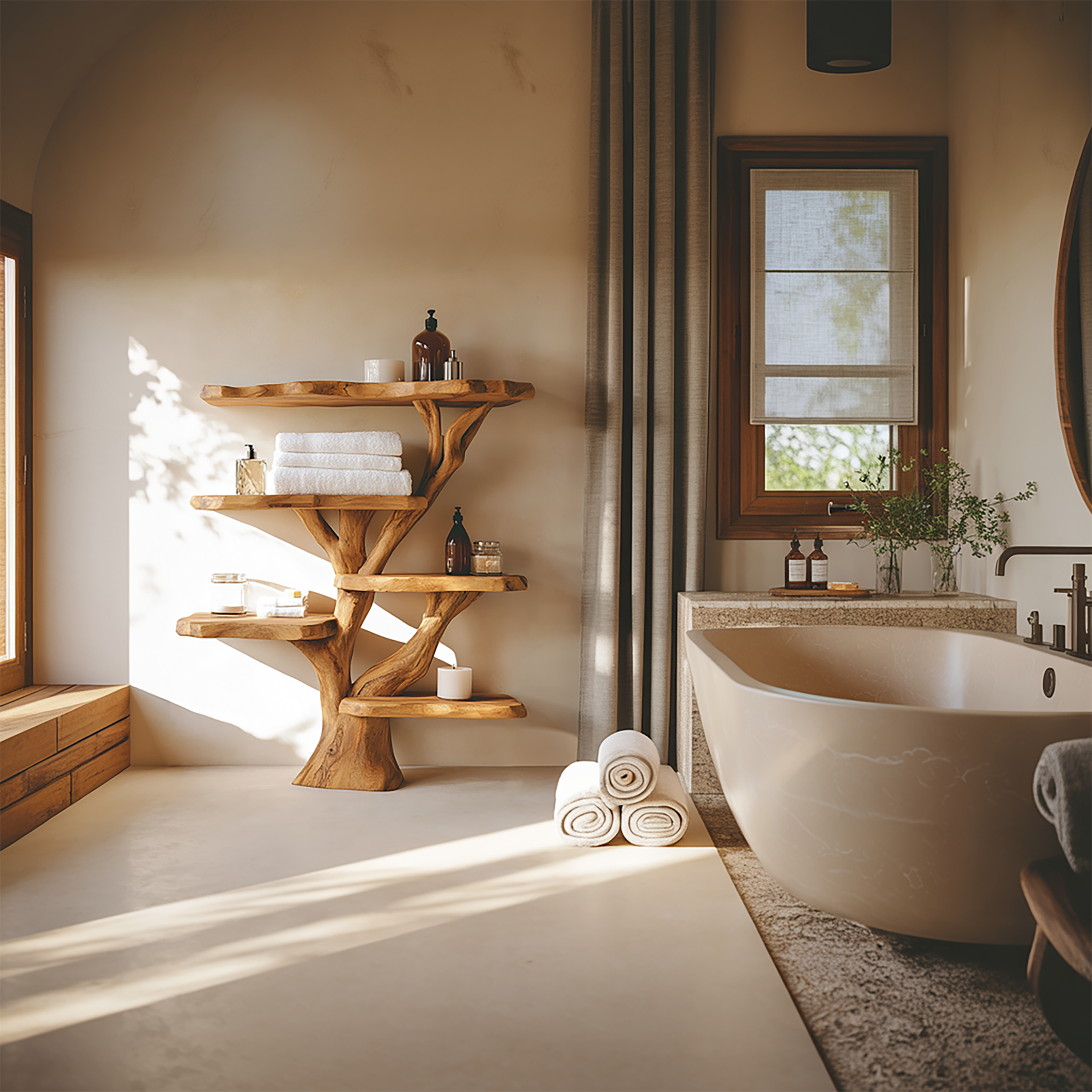 Rustic Nature Inspired Tree Bathroom Display Shelf Bathroom Interior Statement Accent SINLSATB617