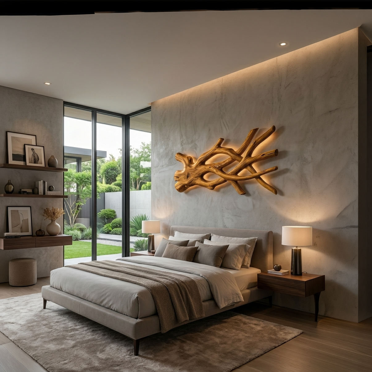 Rustic Sculptural Wood Wall Light For Bedroom Interior RTTHTTLAM054