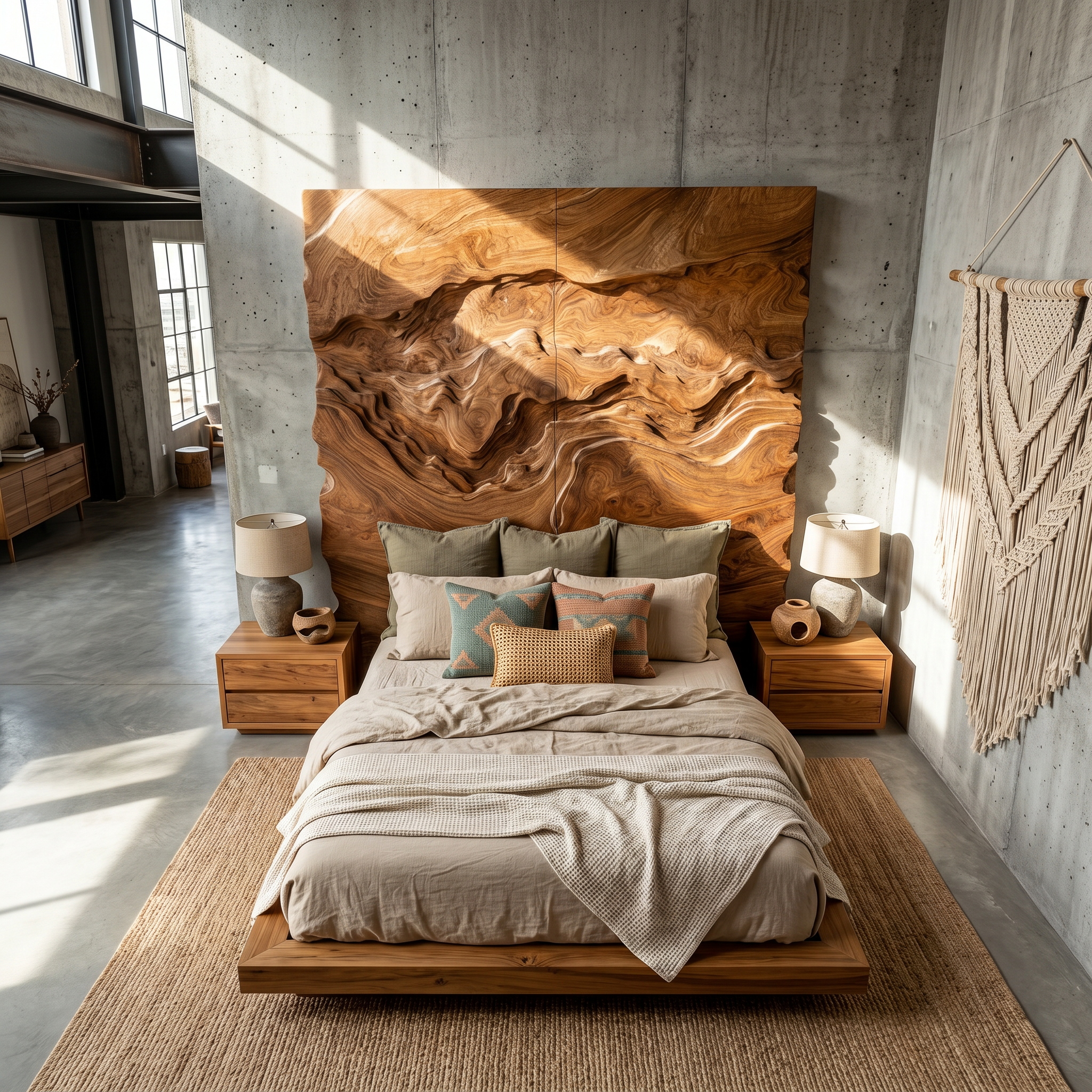 Organic Swirl Wood Headboard For Luxury Earth Tone Bedroom Decor SILDTTRHB011