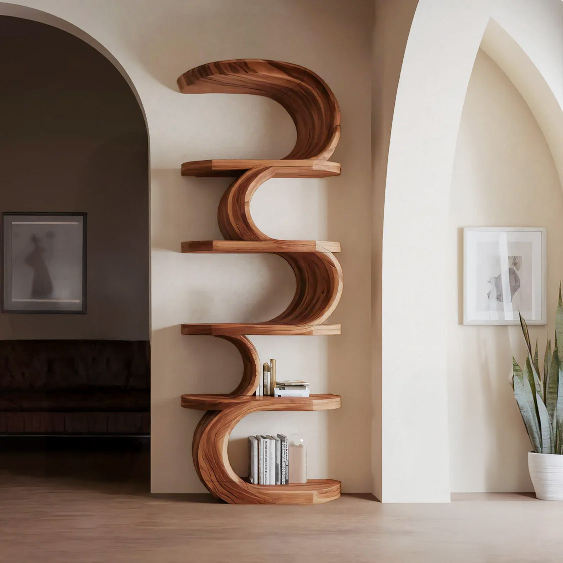 Modern Curved Bookshelf For Living Room Or Office Storage SITHHNBS028
