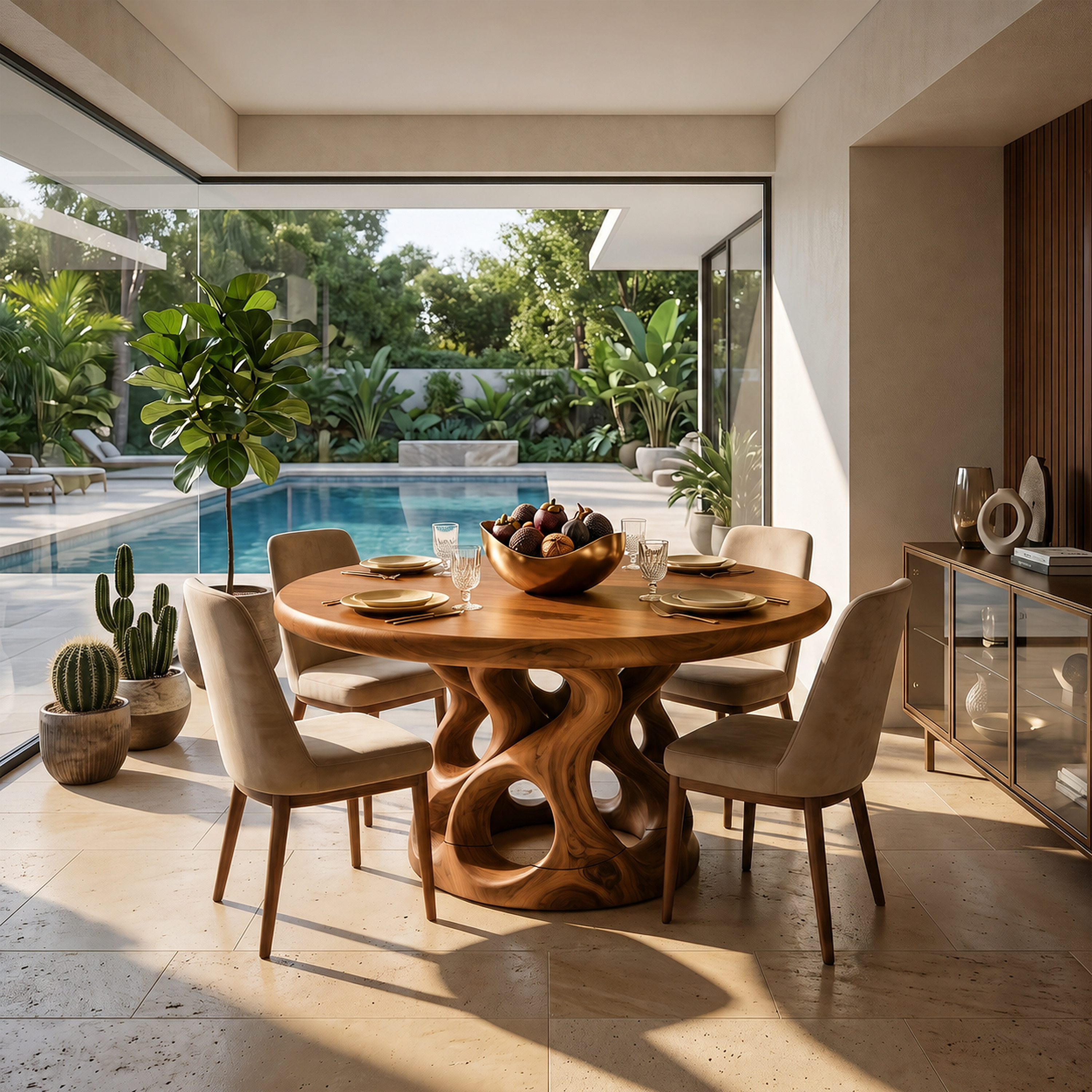 Sculptural Round Kitchen Table For Garden View Room SILDTTRDN065