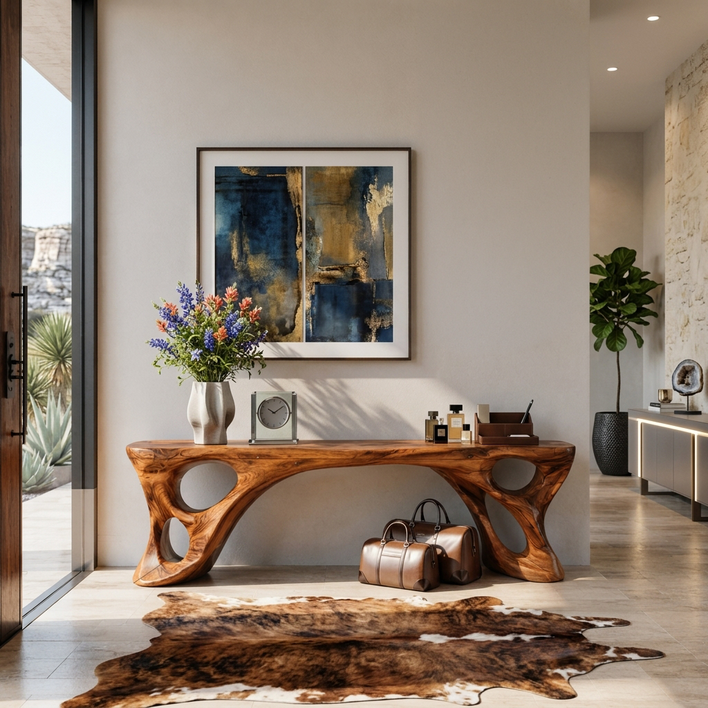 Sculptural Bench With Carved Design For Entryway SITHTTCHR049