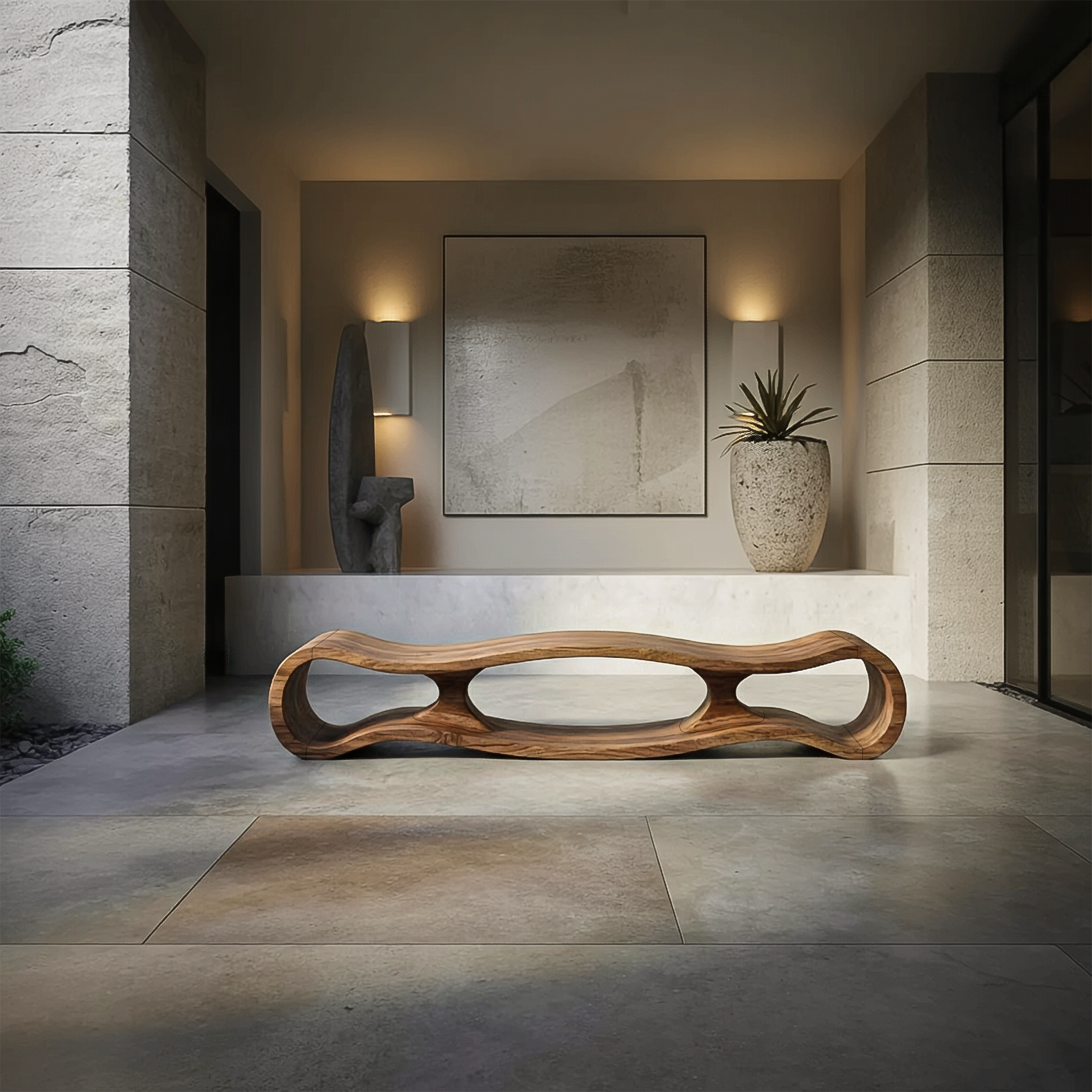 Rustic Sculptural Bench For Living Room And Entryway SINLSARS072