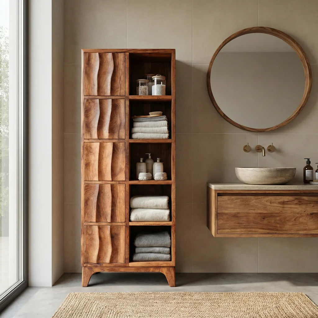 Handcrafted Wooden Bathroom Storage Cabinet For Spa-Inspired Interior RTTHHNBRC028