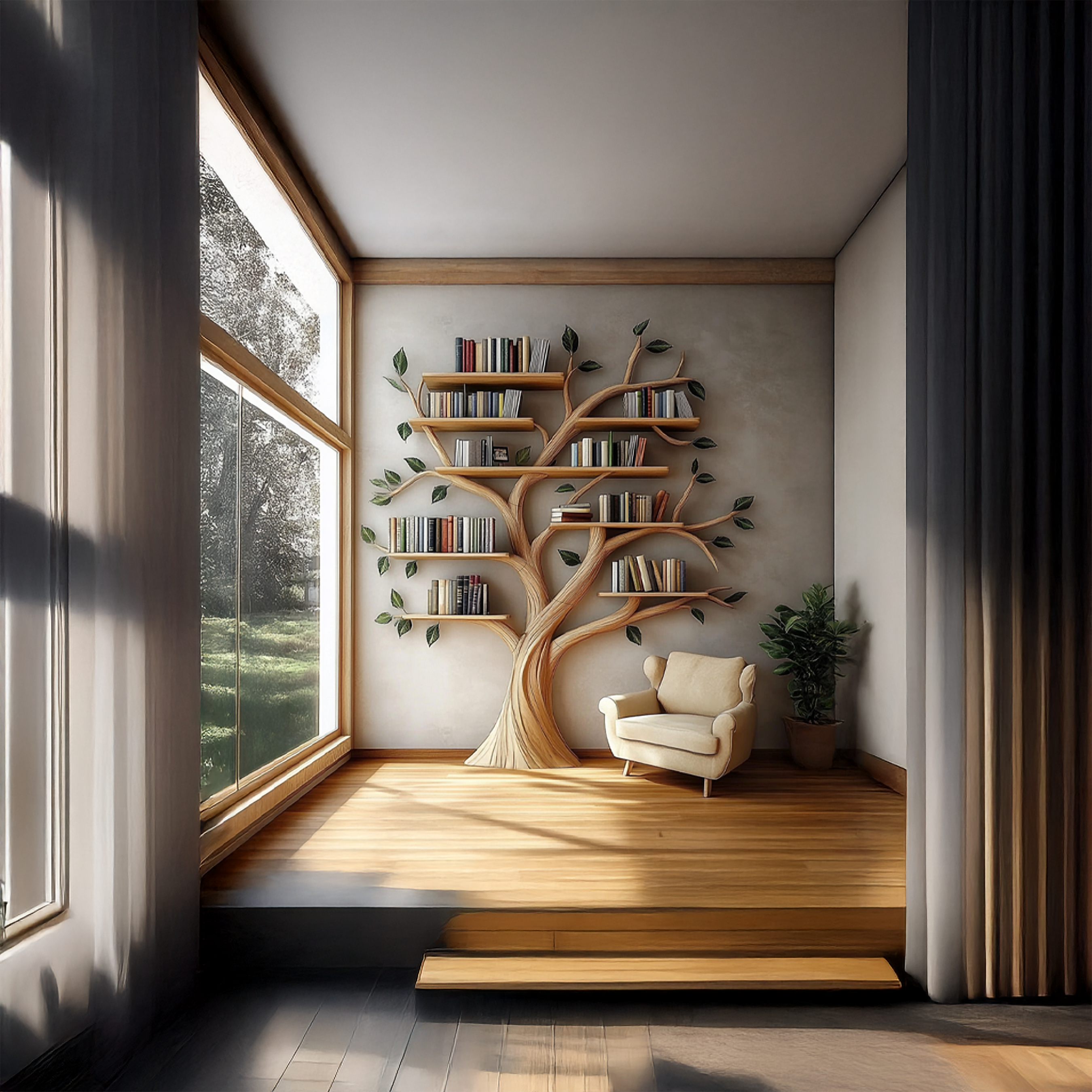 Rustic Tree Bookshelf Living Room Reading Corner SINLSATB304
