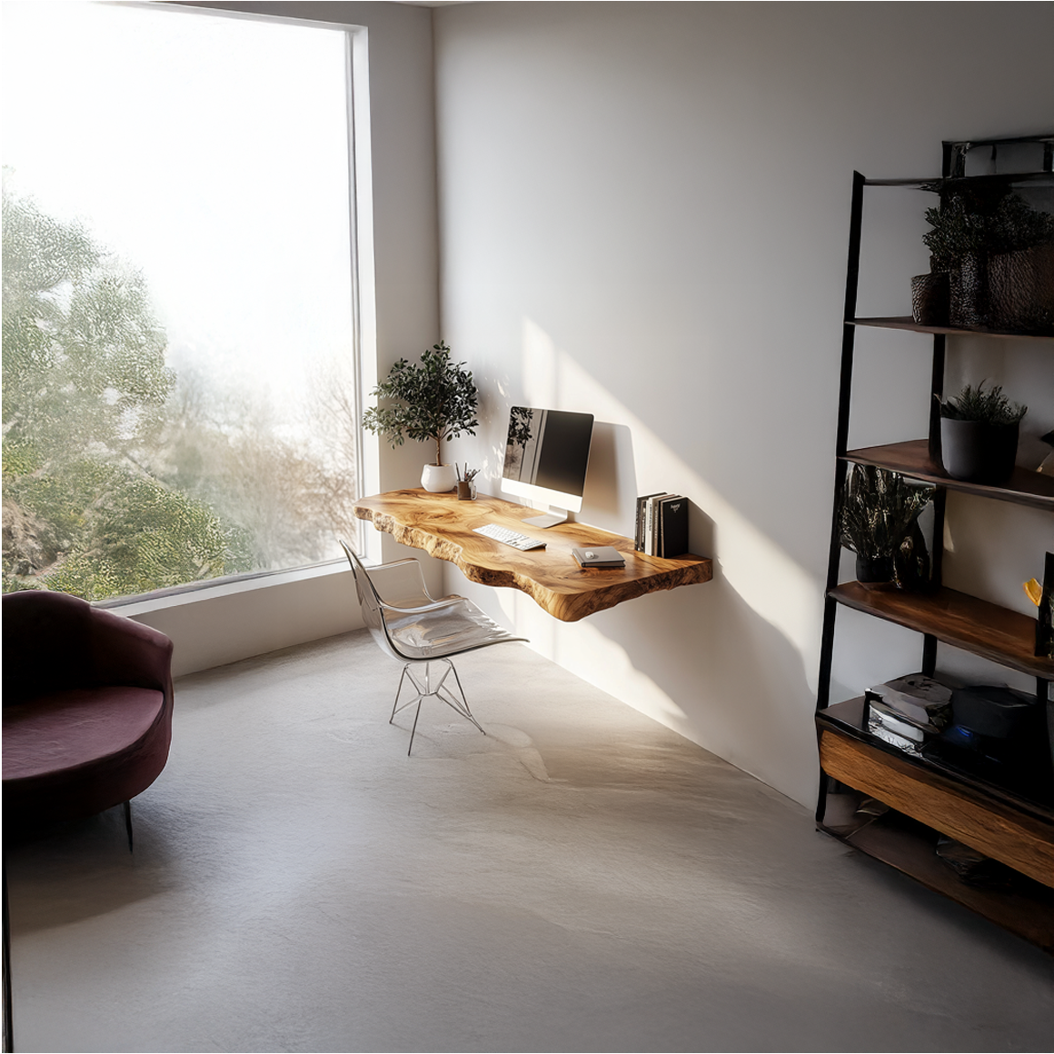 Rustic Live Edge Floating Desk Office Or Bedroom SINLSAFL284