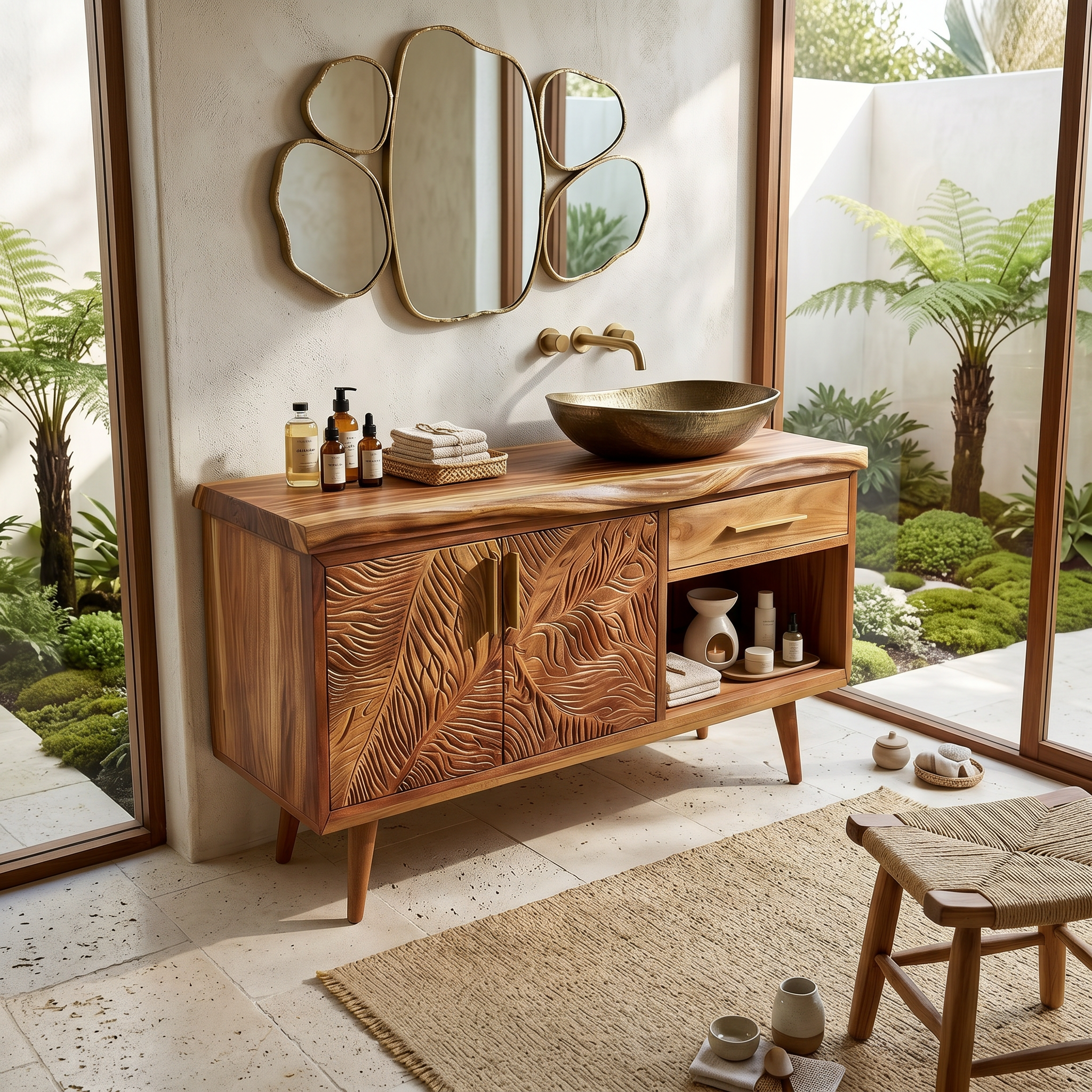 Luxury Wooden Vanity Cabinet With Leaf Carving Spa Bathroom SILDTTRBRV144