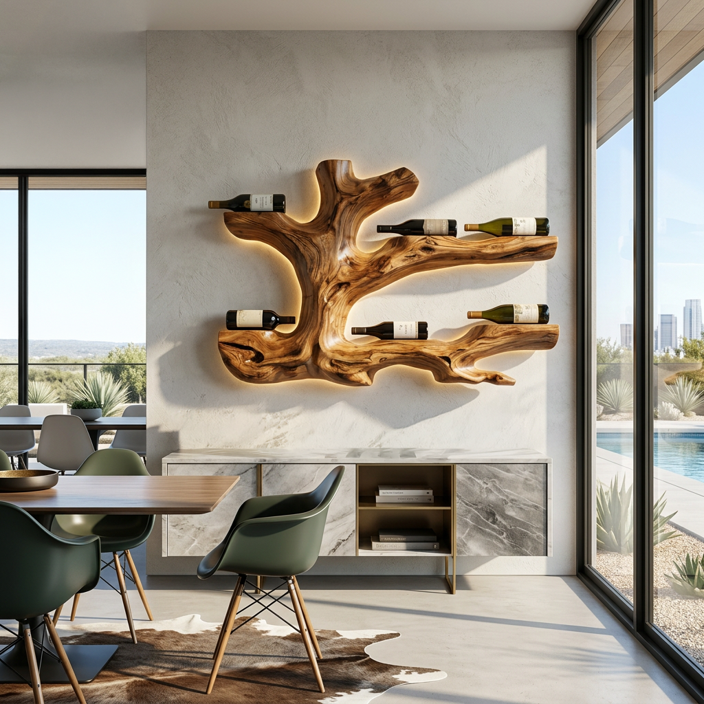 Rustic Live Edge Wine Rack Wall Hanging For Home Interiors RTTHTTWH008