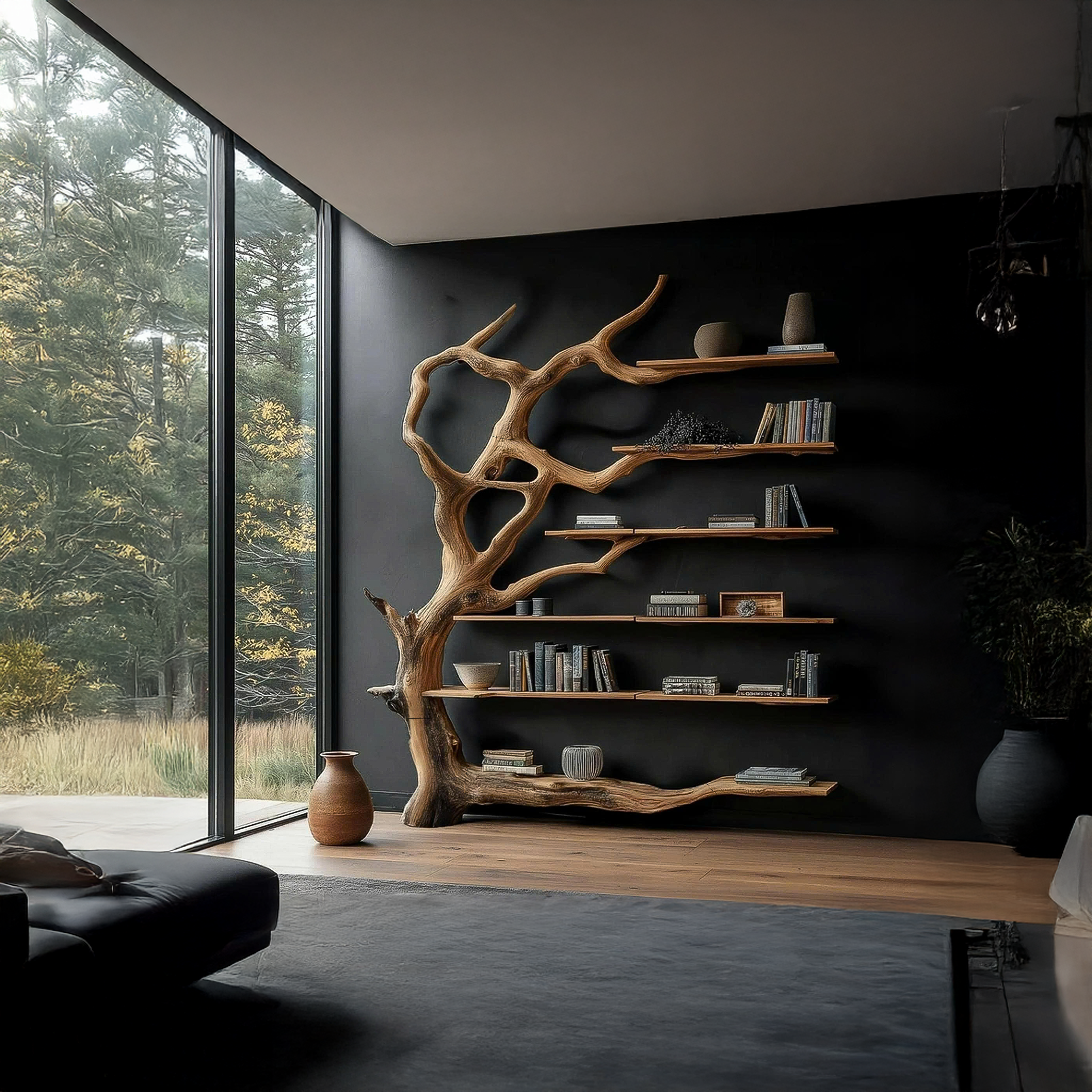 Wall Mounted Rustic Tree Bookcase Floating Shelf For Living Room Decor & Gift SINLSATB177