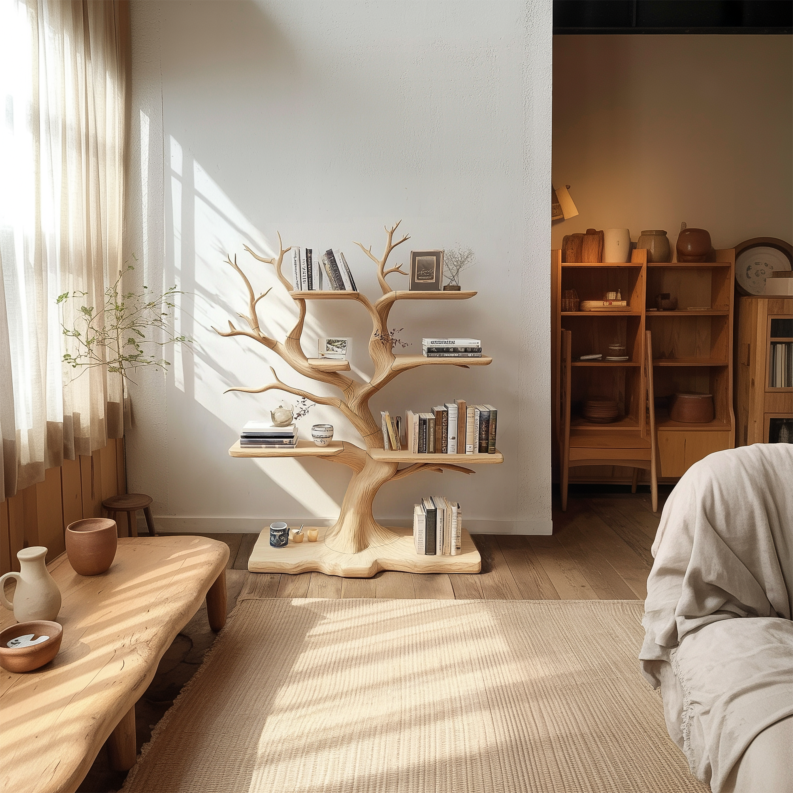 Rustic Organic Standing Tree Shelf Living Room Or Bedroom SINLSATB601