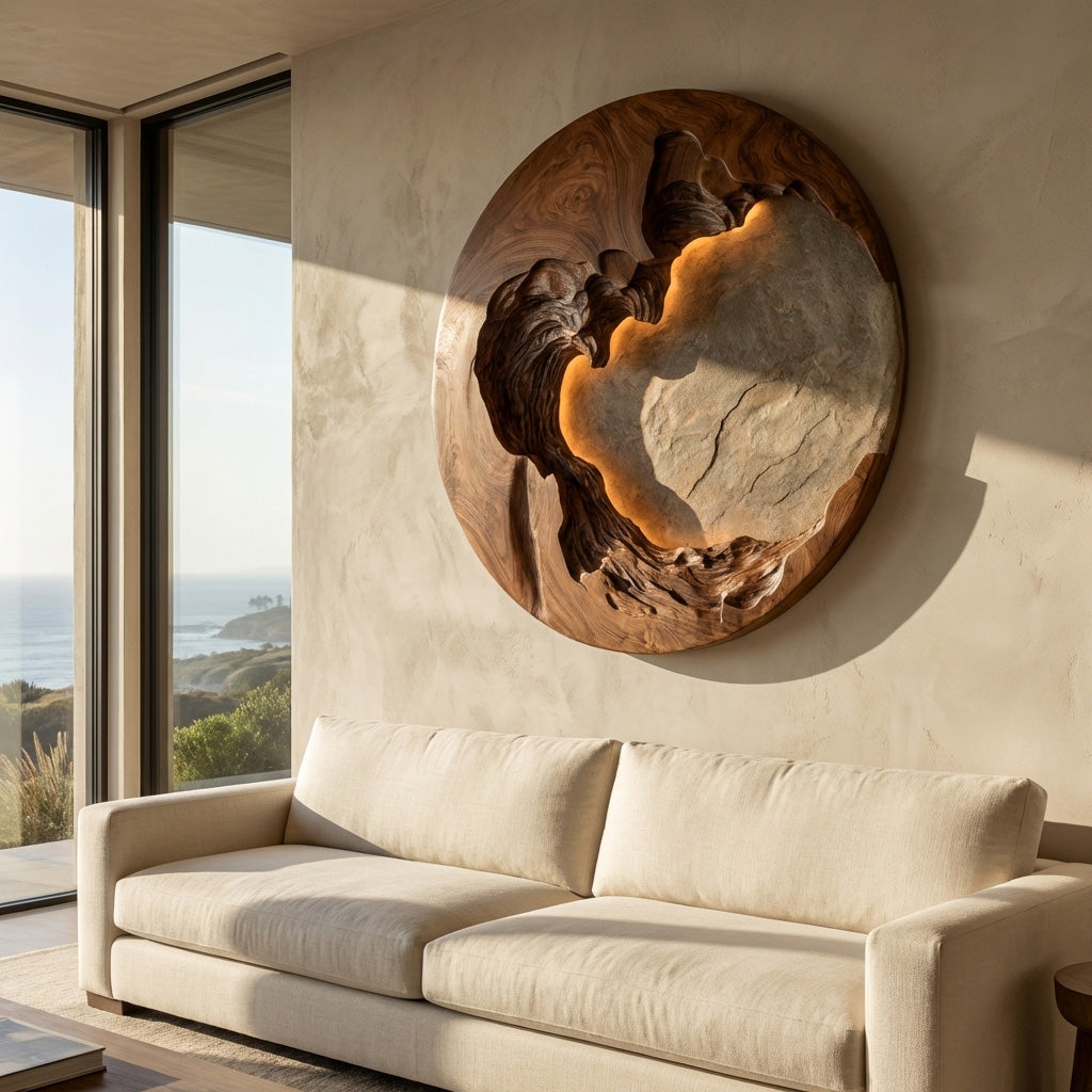 Organic Modern Round Wood Wall Art For Living Room RTTHHNWA168