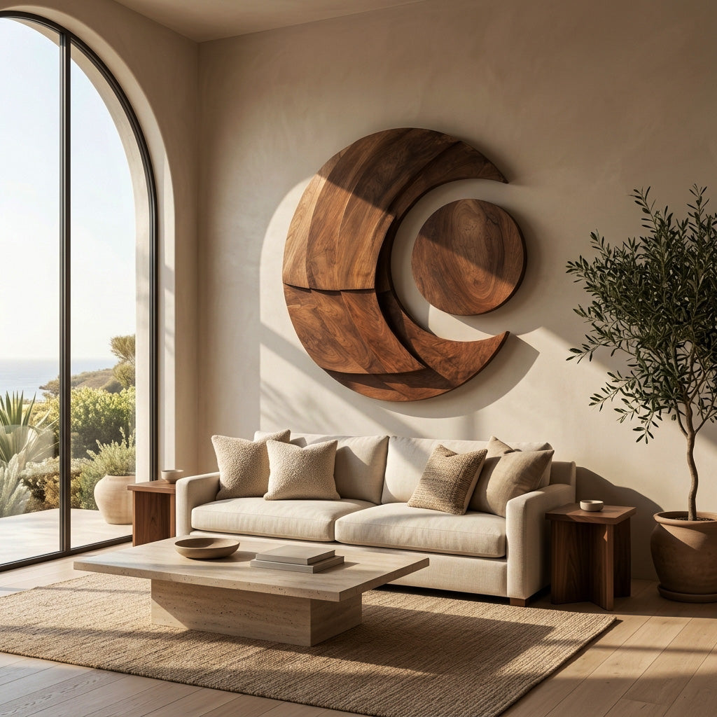 Modern Multi-layered Crescent Moon Wood Wall Art For Interior RTTHHNWA206