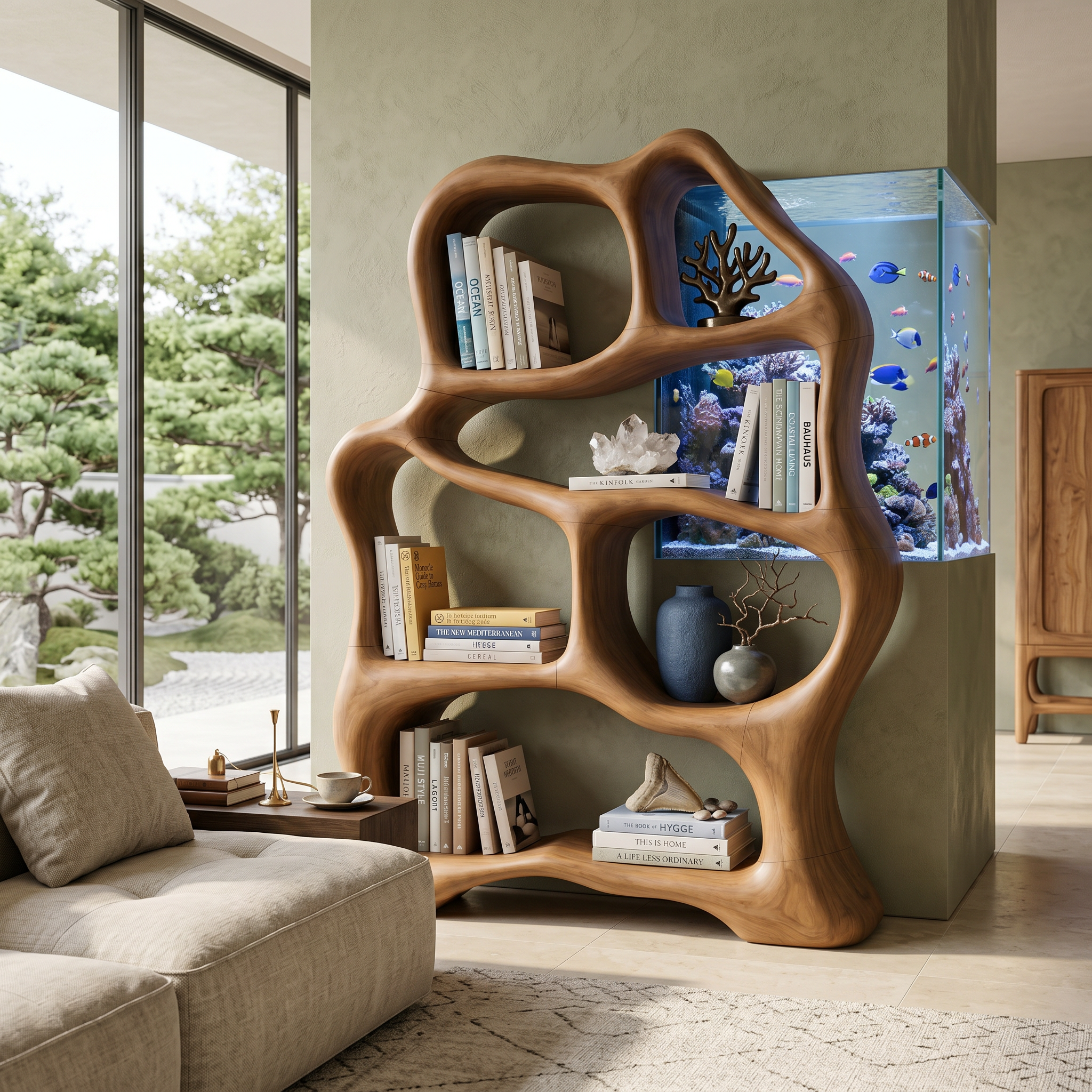 Organic Flow Bookcase For Cozy Reading Corner SILDTTNBS036