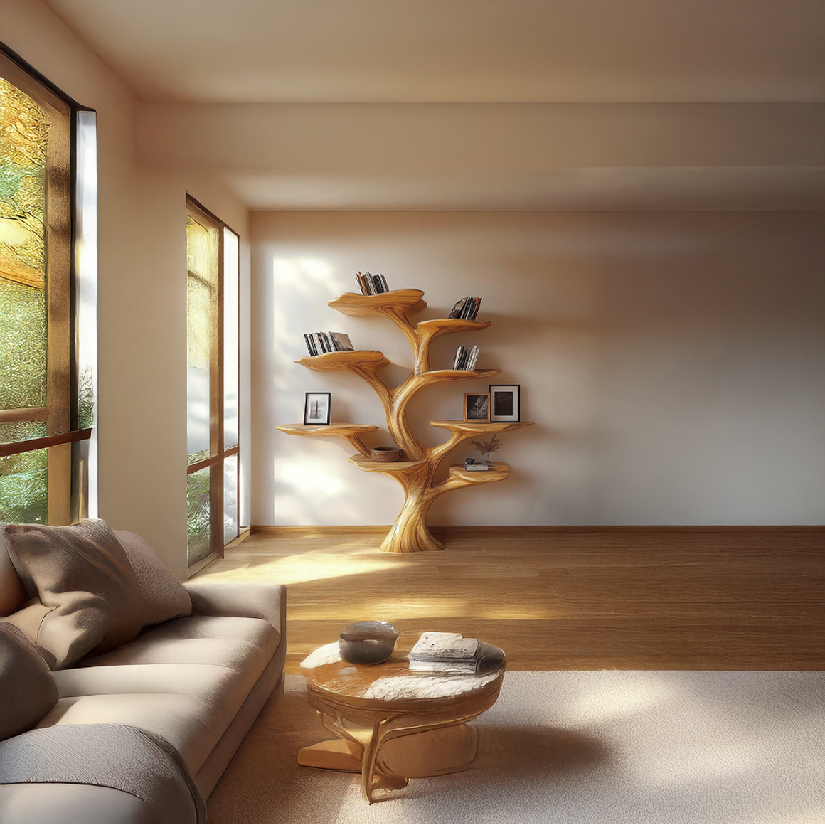 Rustic Mushroom Shaped Tree Bookshelf Living Room Office SINLSATB453
