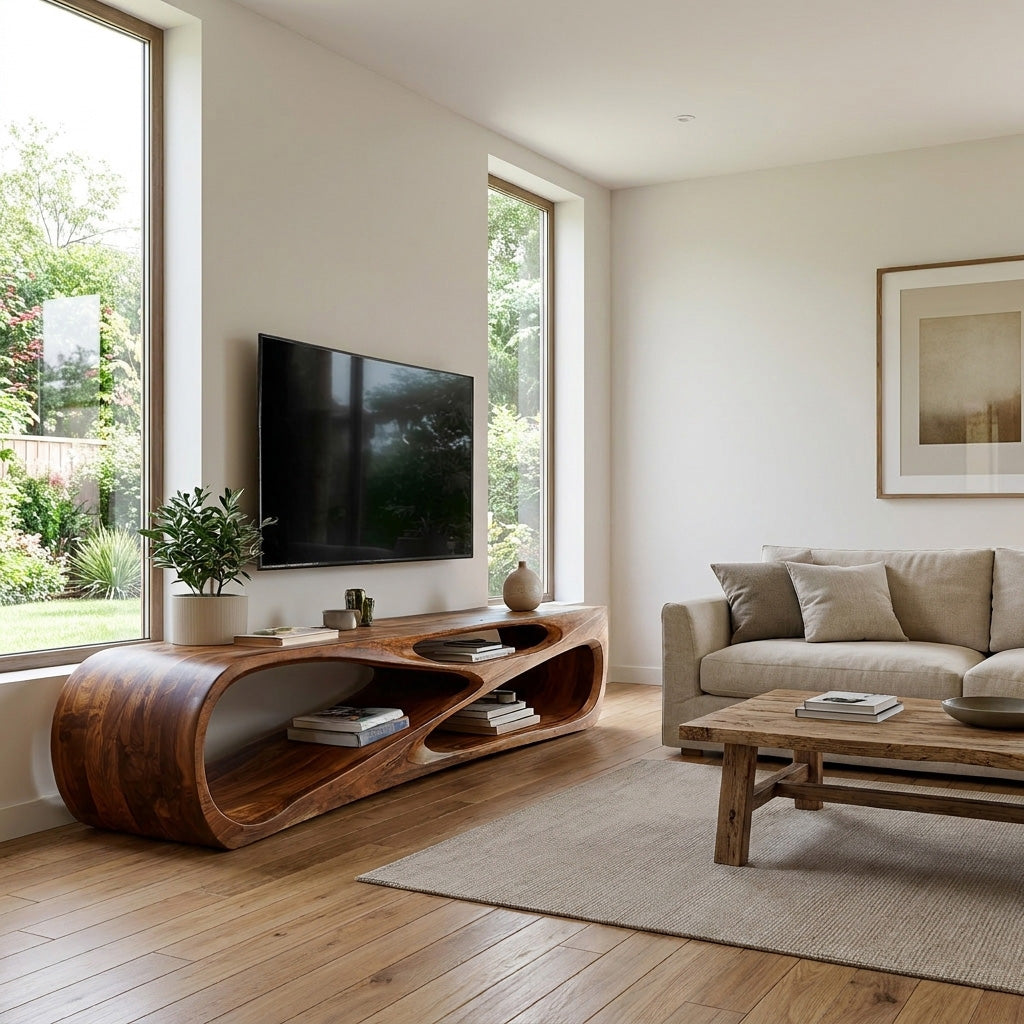 Contemporary Natural Wood Media Console For Living Room Decor RTTHHNTVC105