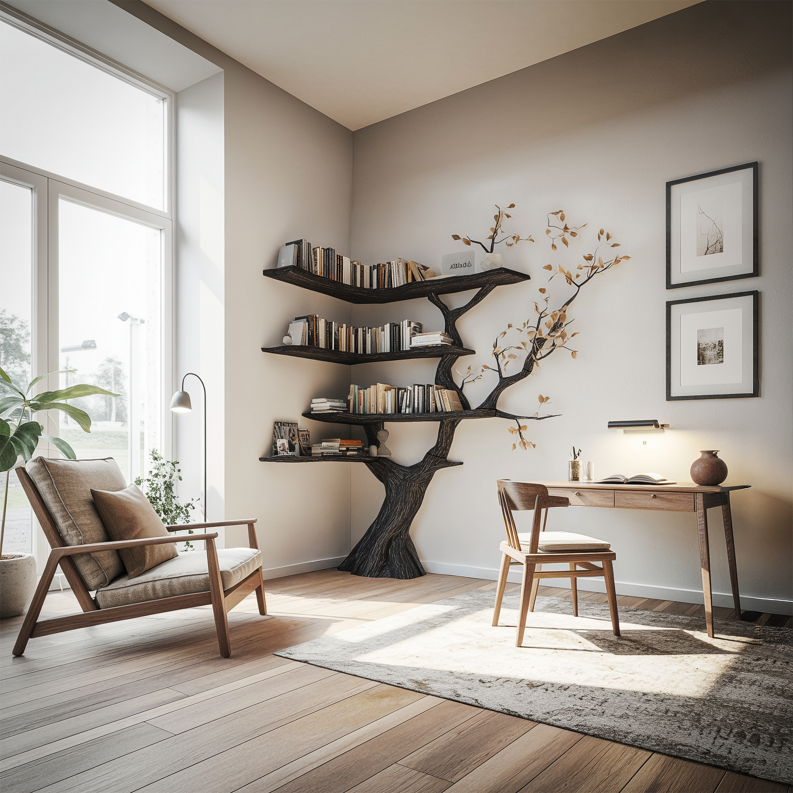 Handmade Corner Tree Bookshelf Living Room Decor SINLSATB603