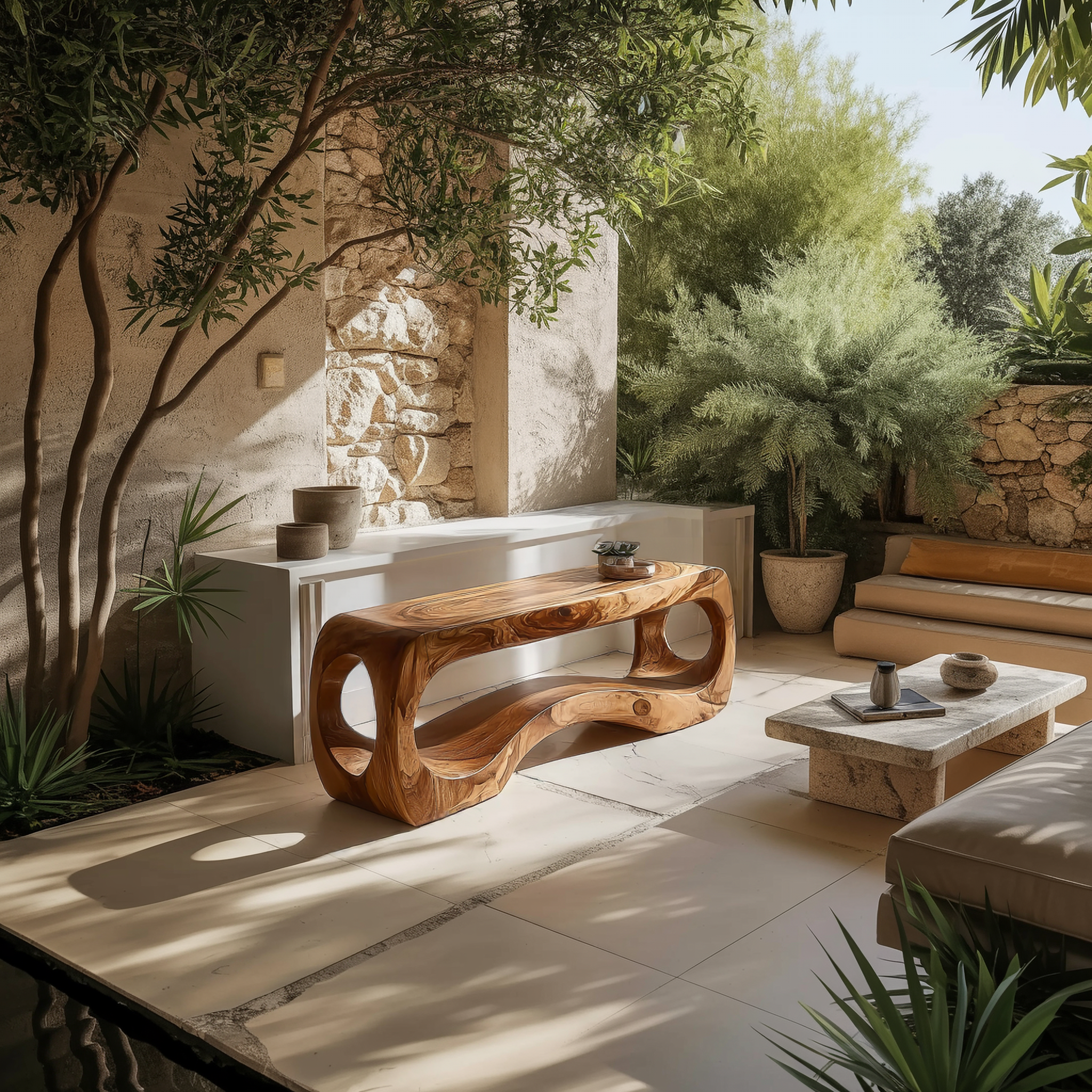 Rustic Sculptural Bench For Living Room And Entryway SINLSARS073