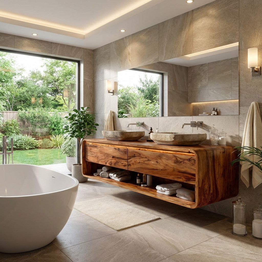 Minimalist Floating Wood Bathroom Vanity For Bathroom Areas RTTHHNBRV009