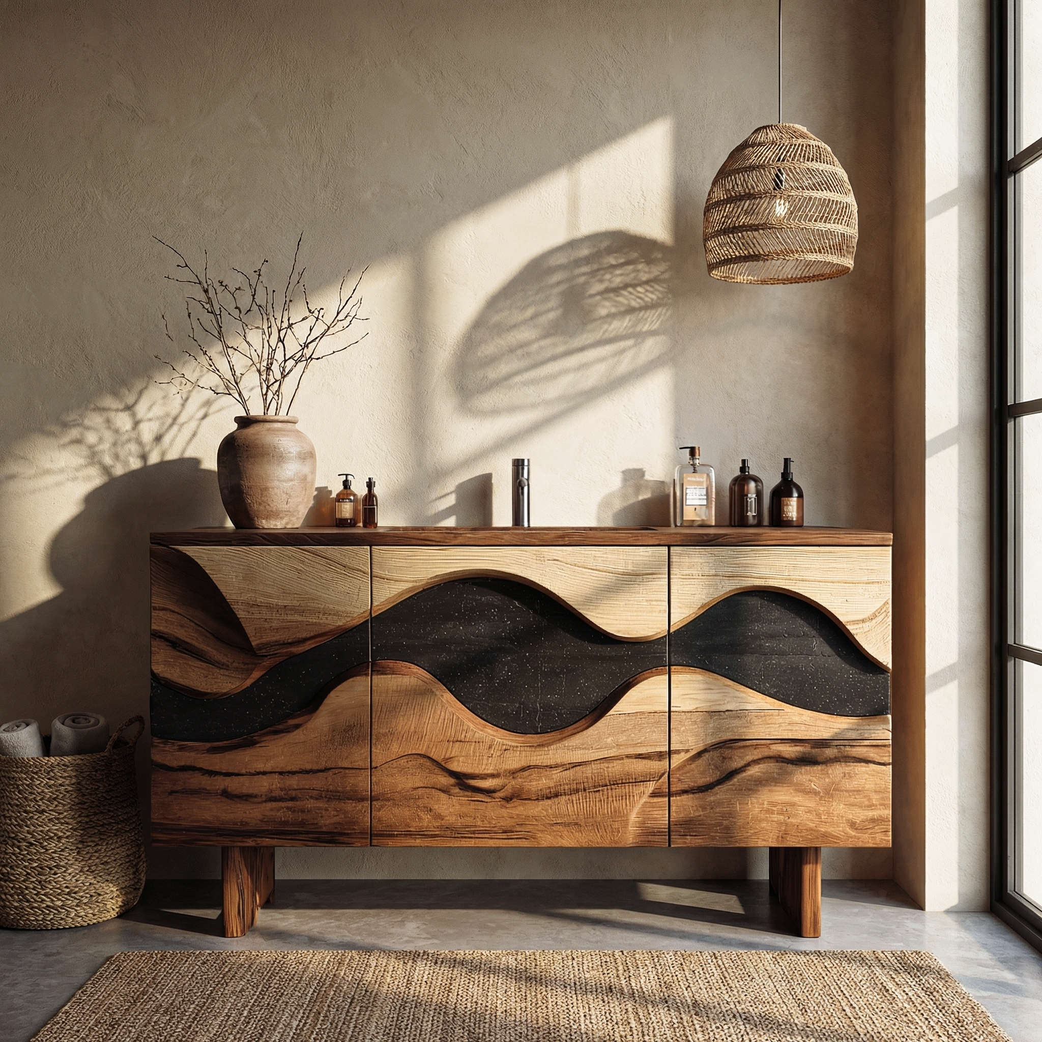 Sculptural Wave Bathroom Vanity Solid Wood Curved Front Cabinet Design Bathroom And Vanity Space SINLHABCT017
