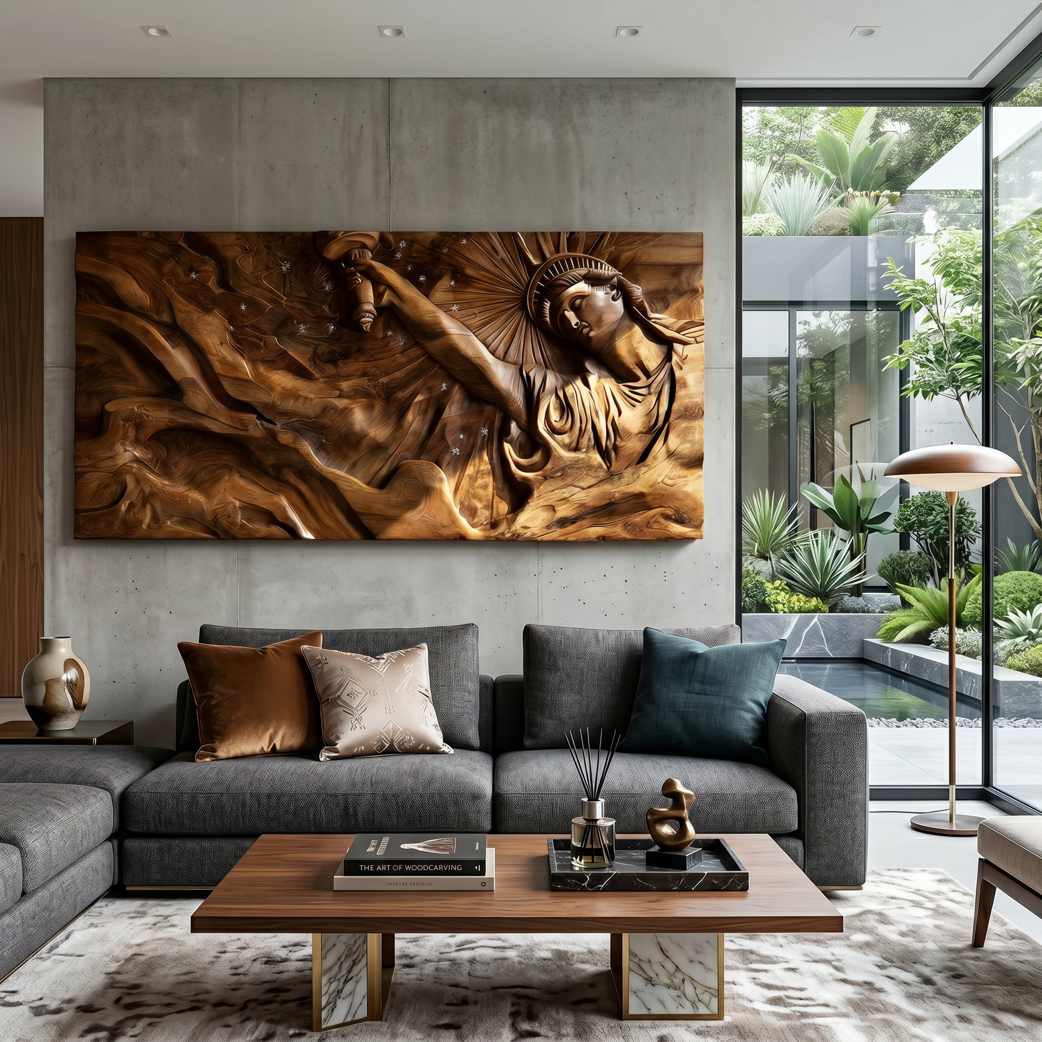 Contemporary Luxe Liberty Wood Wall Art Reception Lobby Interior Design SILDTTRWA122
