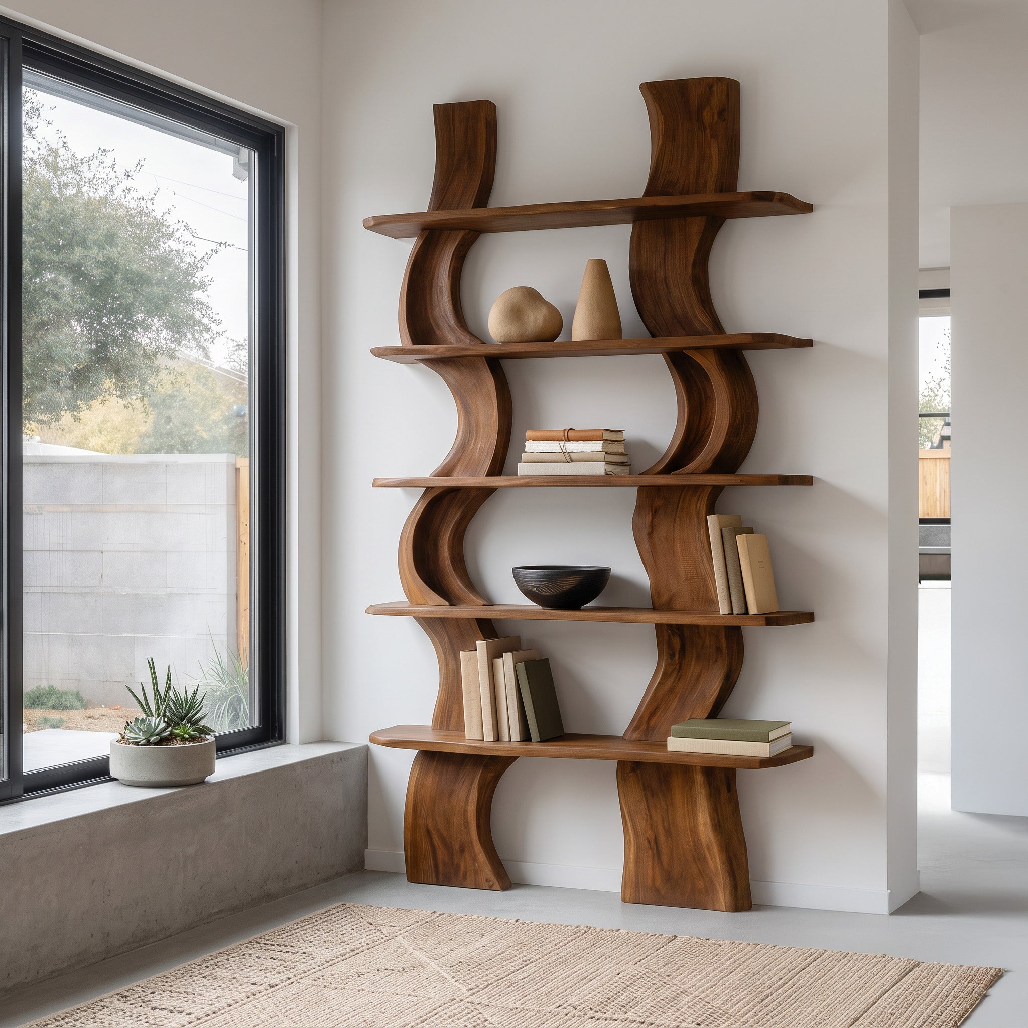 Organic Carved Shelf Storage Display For Home Office RTTHHNFL032