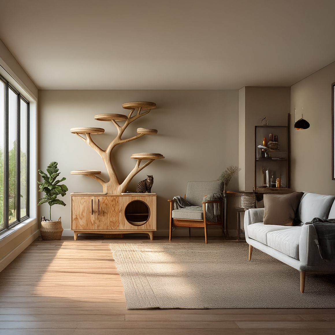 Rustic Tree Cat Tower Cabinet Living Room SINLSATT045