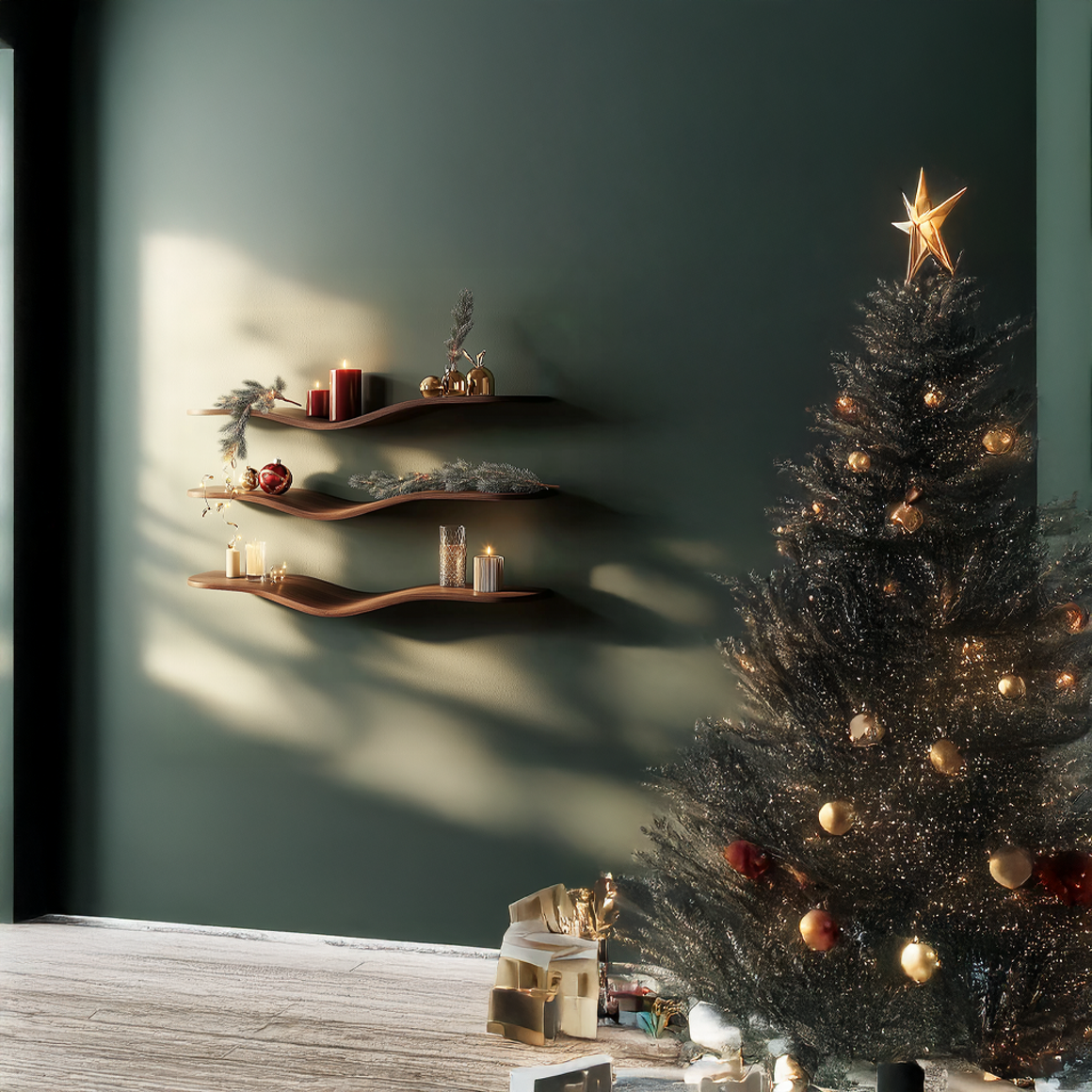 Mid Century Wave Wall Shelf Christmas Holiday Display SINLSAWV010