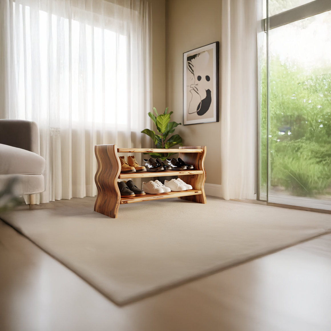 Modern Sculpted Shoe Organizer Living Room And Mudroom SINLSASB080