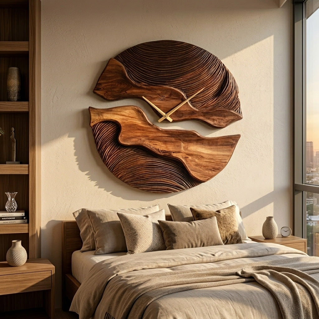 Organic Wooden Wall Clock With Unique Form For Living Room RTTHHNWAC025