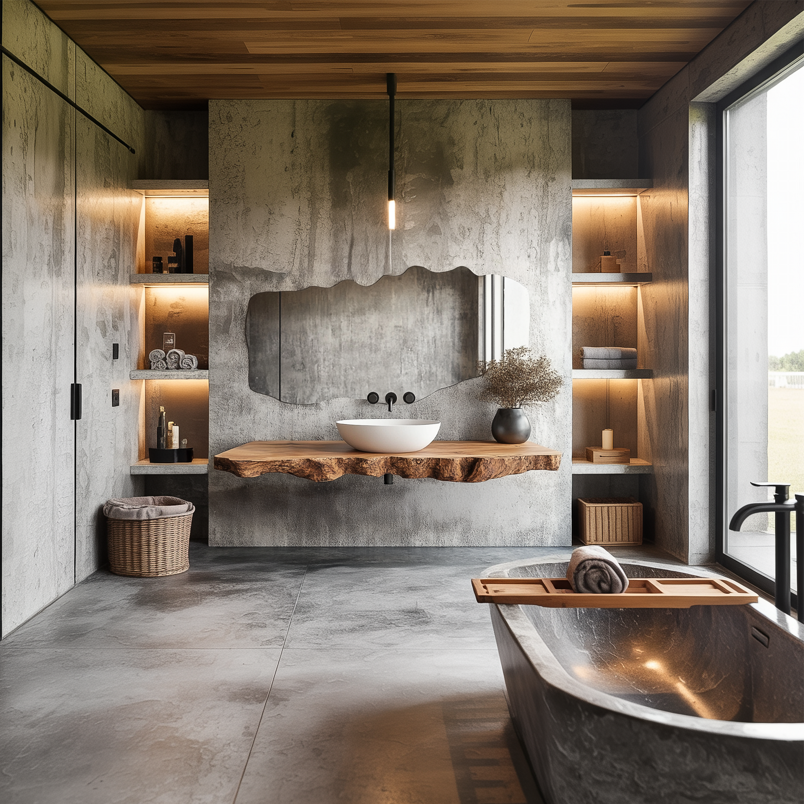 Rustic Bathroom Vanity Shelf Organic Edge Wood Bathroom Furniture SINLSABRV245