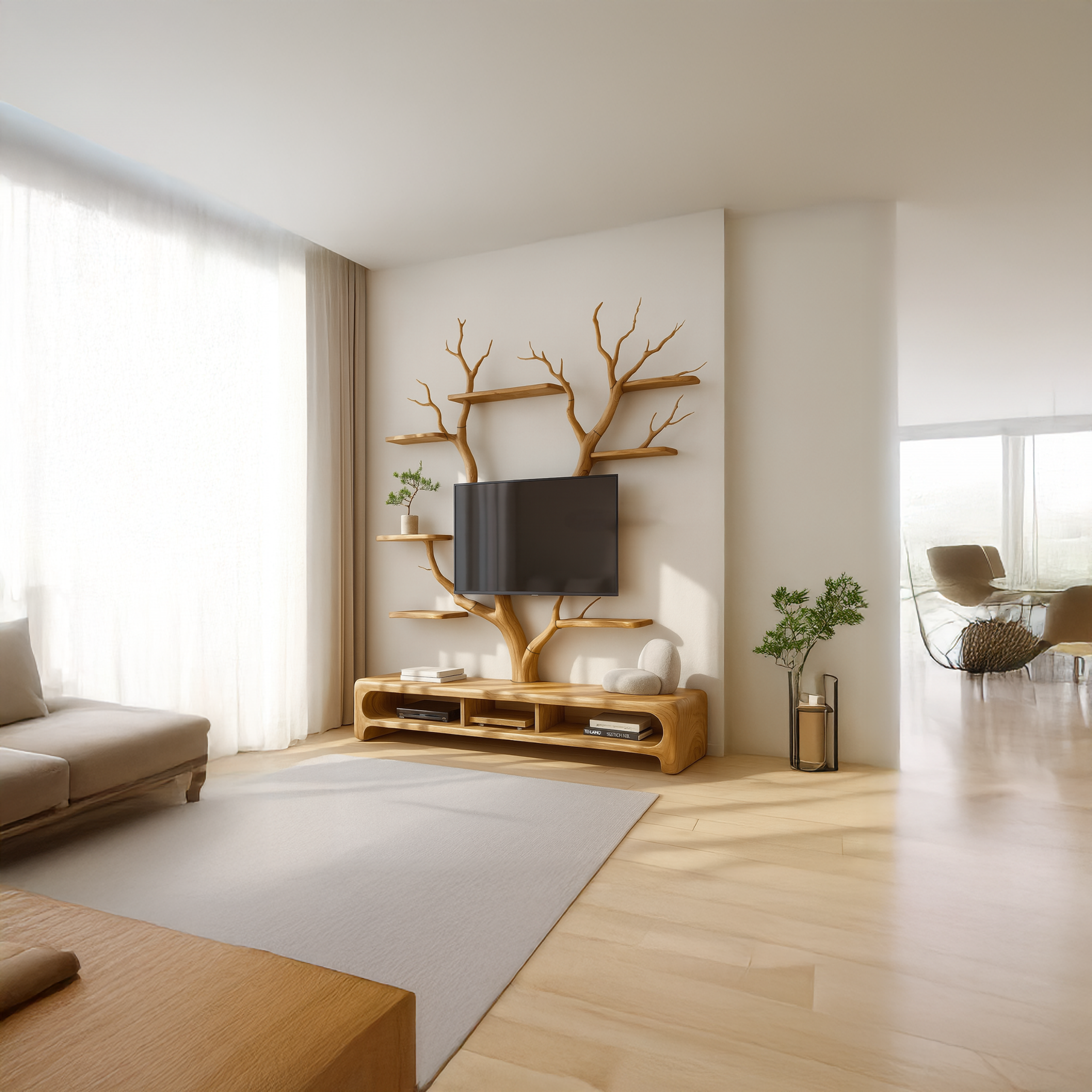 Rustic TV Stand Tree Shelf Living SINLSATB216