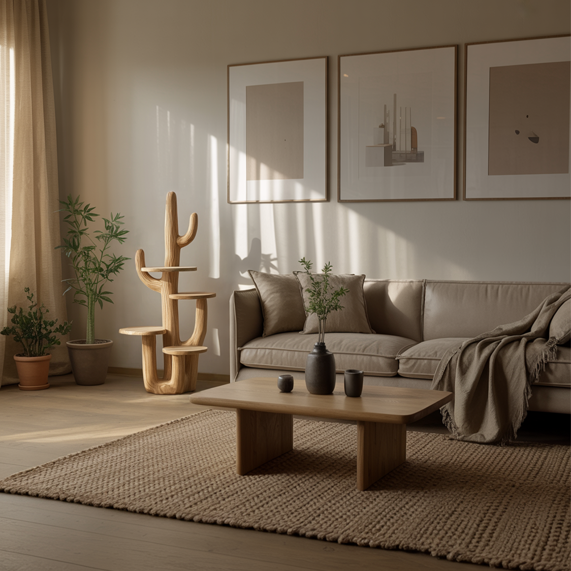 Rustic Cactus Tree Stand Solid Wood Living Room SINLSATT099