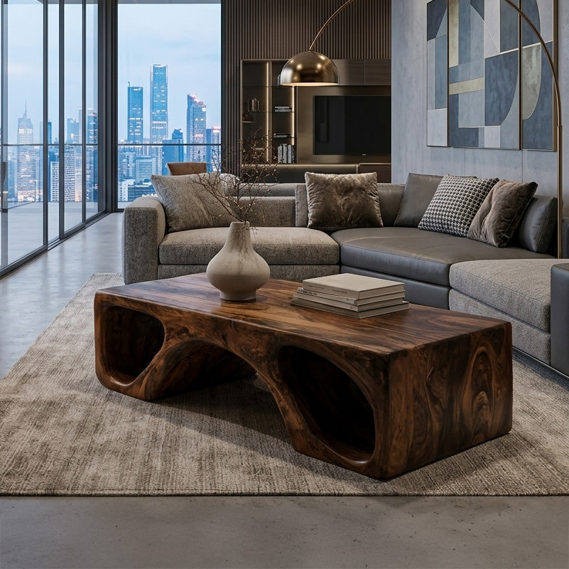 Contemporary Natural Wood Coffee Table With Unique Form For Home RTTHHNCF075