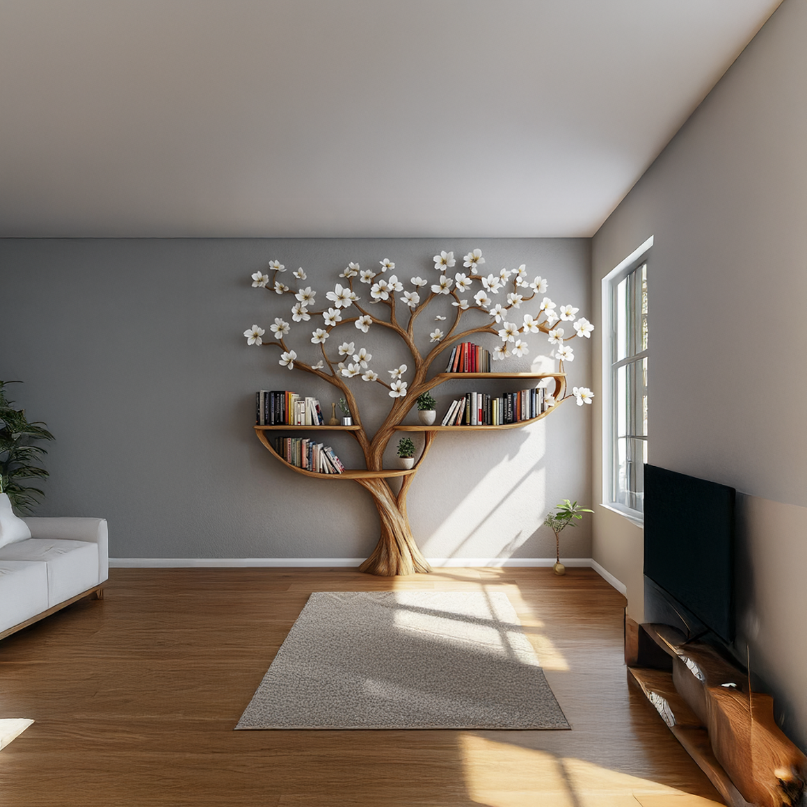 Rustic Tree Bookshelf Living Room Or Bedroom Flower Design SINLSATB456