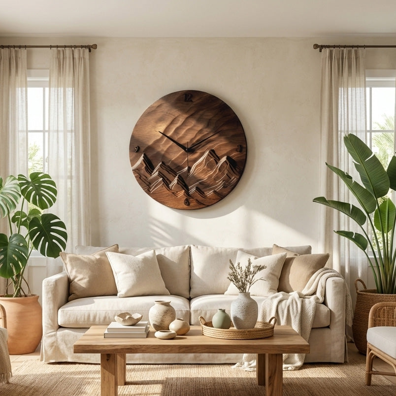 Rustic Wood Landscape Wall Clock For Living Room RTTHHNWAC016